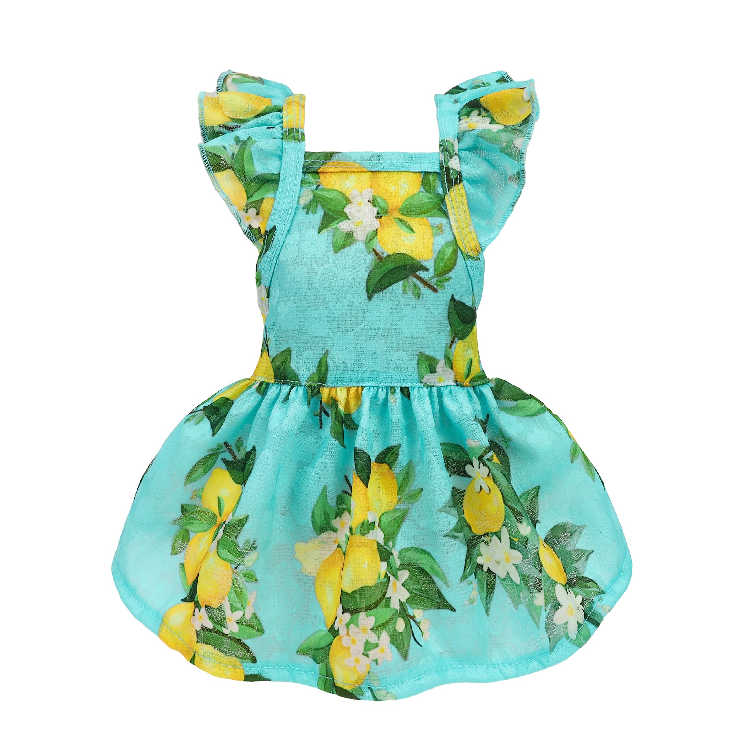 Fitwarm Lemon Dog Dress for Small Dogs - Teal, Yellow, Green - Perfect for Pet Outings
