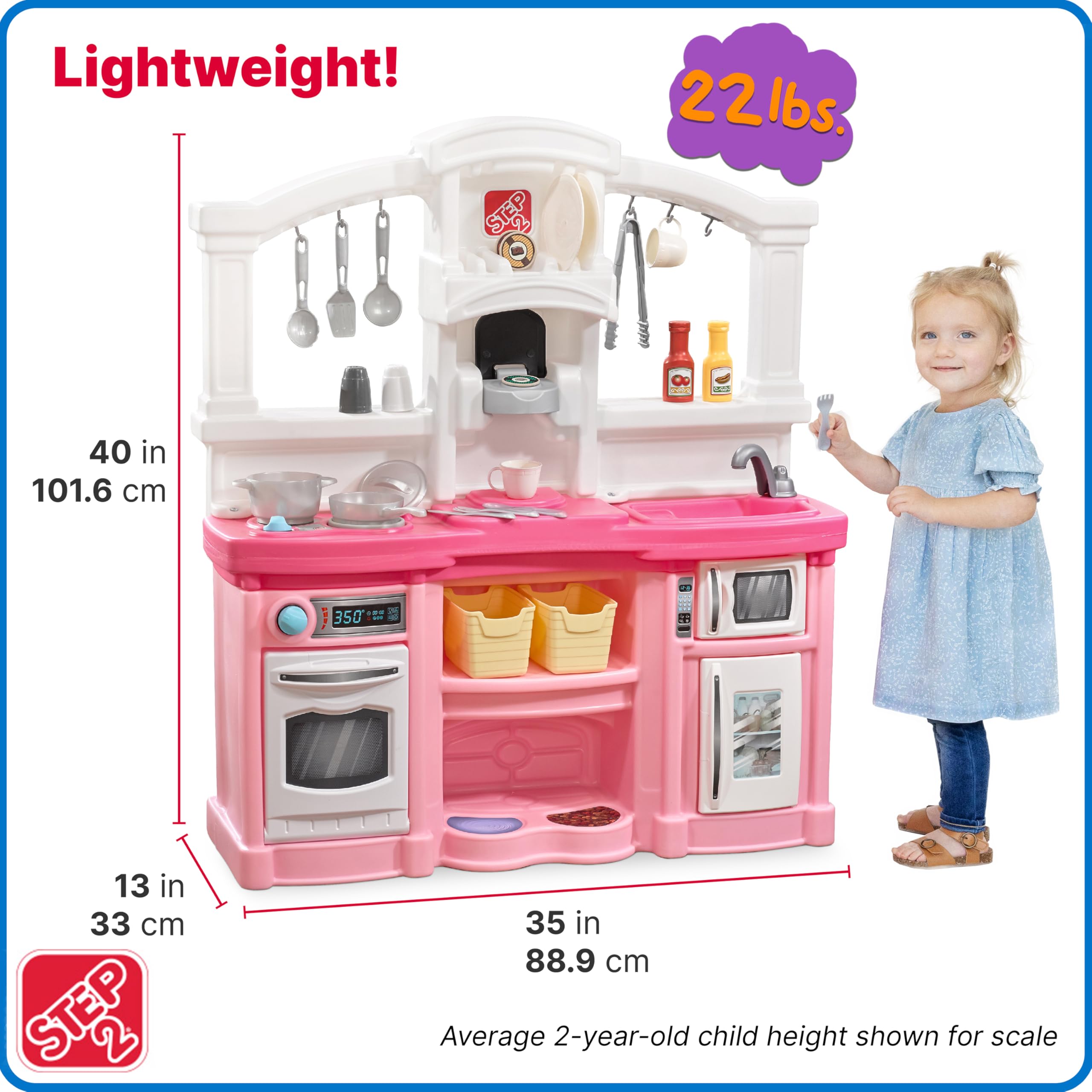 Step2 Fun with Friends Kids Kitchen Playset - Interactive Indoor/Outdoor Toy Kitchen with Lights & Sounds, 25-Piece Accessories, Durable Plastic for Toddlers Ages 2+ (Pink) | Perfect for Pretend Play, Birthday Gifts & Daycare Learning Activities