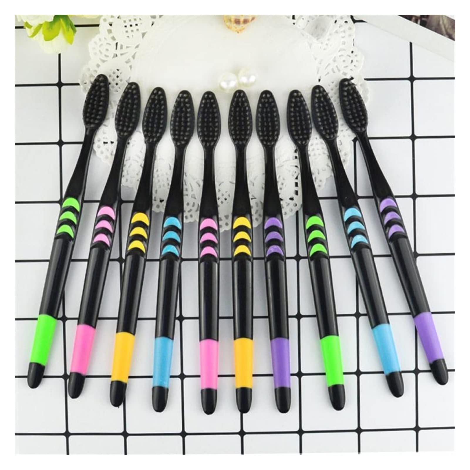 10Pcs Ultra Soft Bamboo Charcoal Toothbrushes for Adults - Gentle Gum Care with Fine Bristles, Eco-Friendly Home & Family Oral Care Set (10 Colors) - Perfect for Travel, Daily Use & Sensitive Teeth