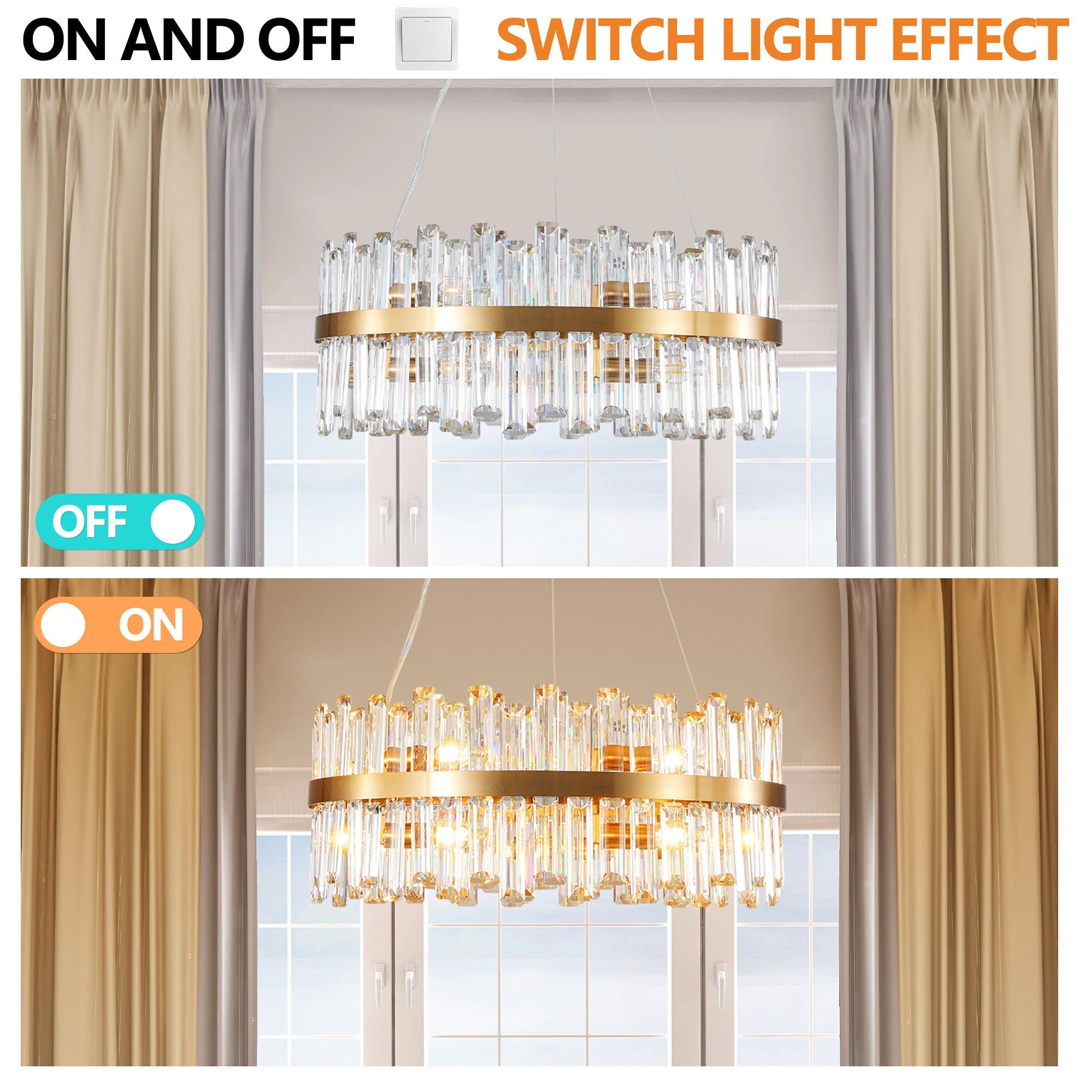 23.6 Inch Modern Crystal Chandelier - Elegant LED Lighting Fixture for Living Room, Bedroom & Dining Room Decor | Energy Efficient Home Lighting Solution (Bulbs Not Included) | Perfect for Wedding, Party & Luxury Interior Design