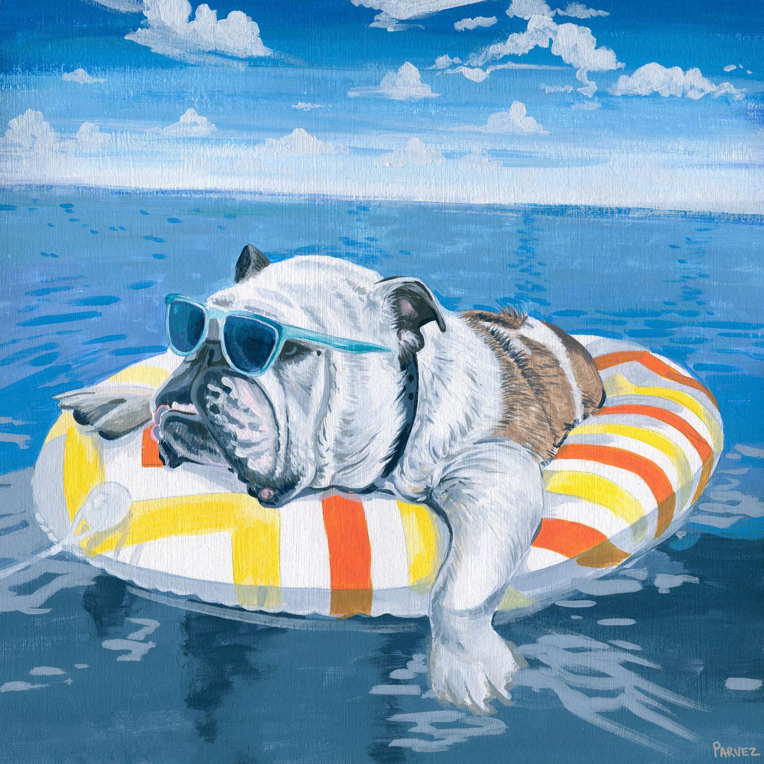 Parvez Taj 'Chilling at The Beach' Wall Art - 40x40 Inch Framed Canvas Painting for Living Room, Bedroom & Office Decor | Coastal Beach Scene Home Decor