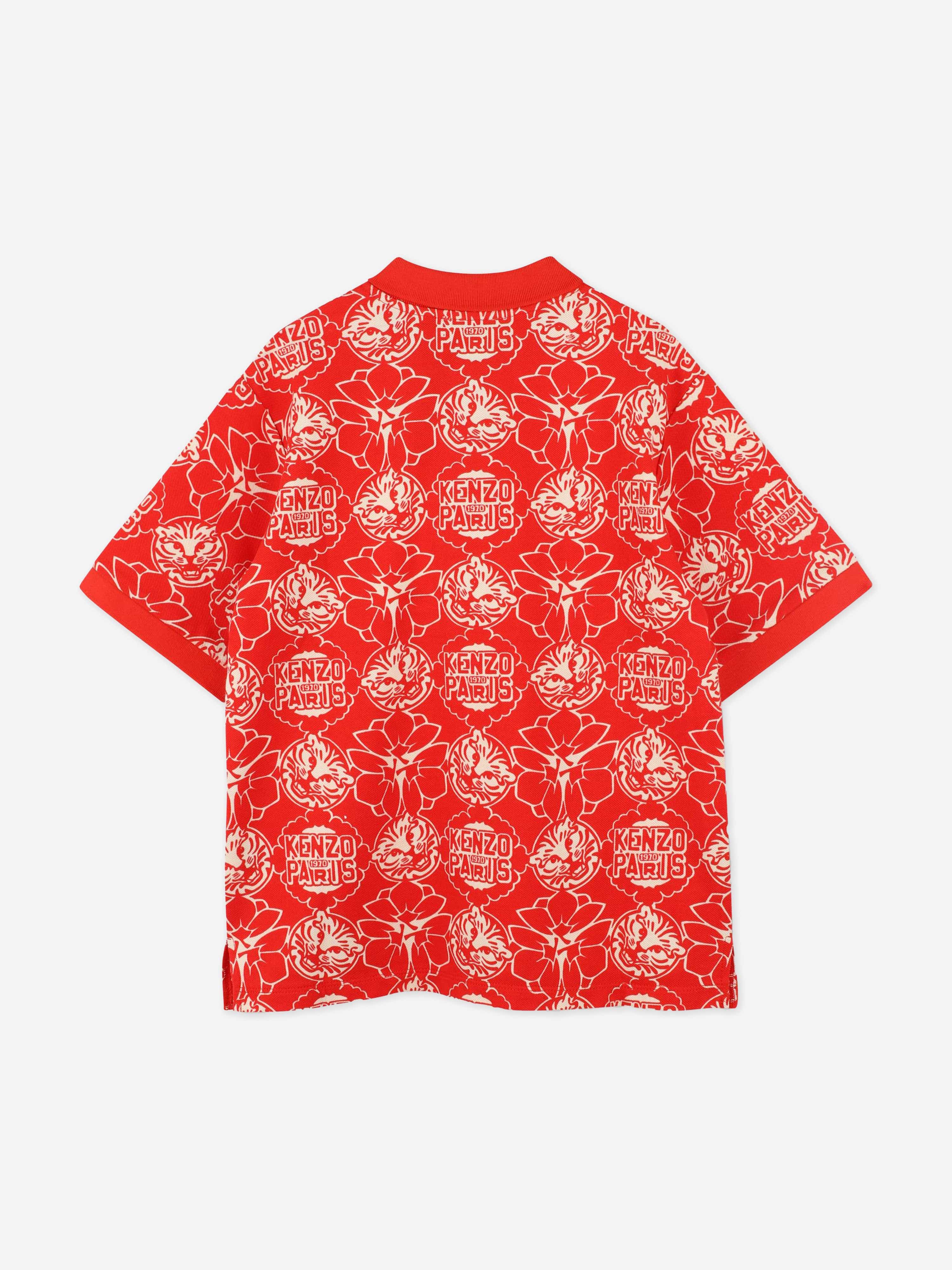 Boys Red Floral Polo Shirt - Casual Summer Outfit for School & Play | Breathable Cotton Shirt for Kids