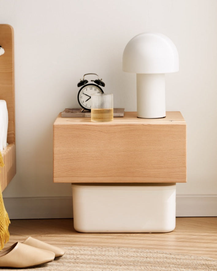 Solid Oak & Poplar Wood Floating Nightstand - Modern Bedside Table with Storage Shelf for Bedroom, Living Room, or Nursery