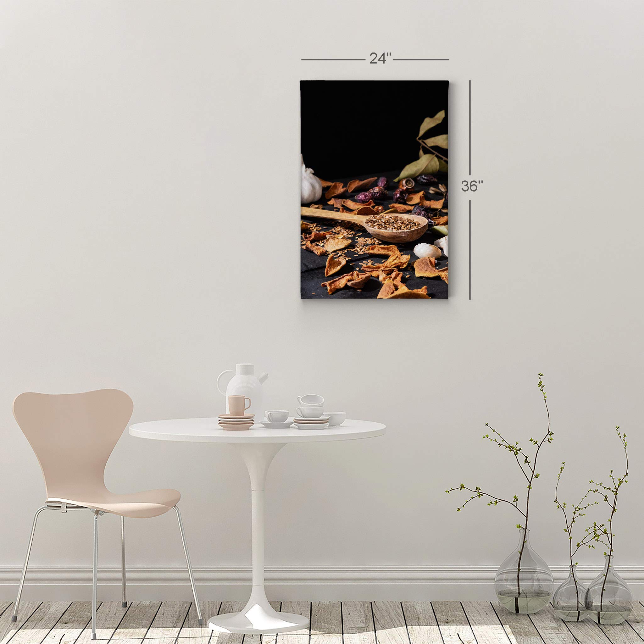 Smile Art Design Garlic Dried Herbs Fruits & Sesame Seeds Kitchen Canvas Wall Art Print - Ready to Hang 40x30 - Perfect for Restaurant, Cafe, Dining Room & Farmhouse Decor - Unique Modern Housewarming Gift Idea