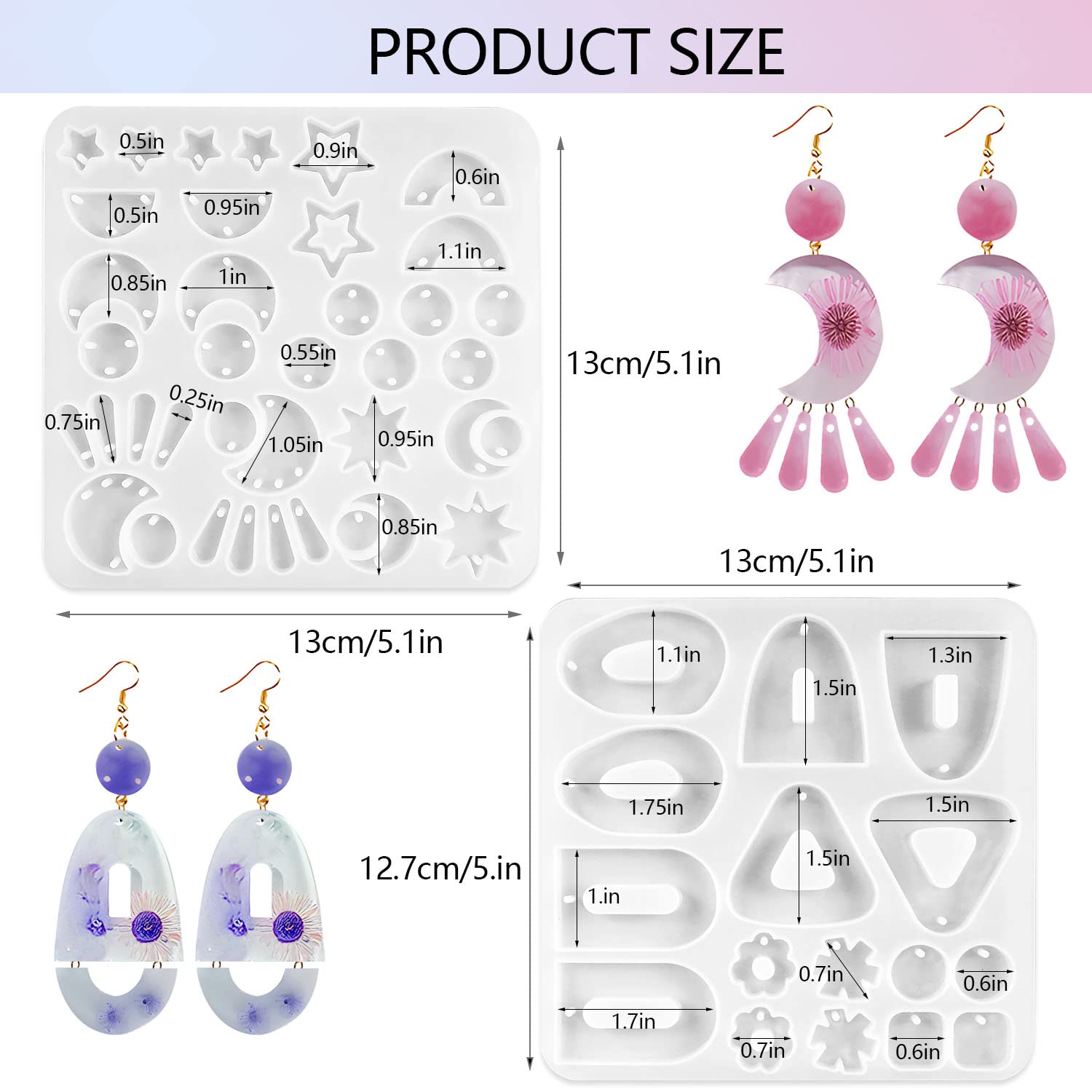 Premium Silicone Resin Jewelry Molds - 2PC Earring Molds with Holes for DIY Crafting | Perfect for Making Unique Earrings, Necklaces, Pendants & Keychains | Ideal for Home Crafting, Gift Making & Small Business Jewelry Production