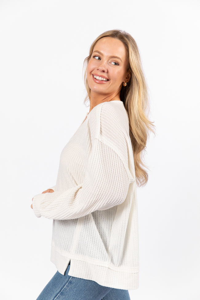 Stylish Cream Brushed Waffle Knit Oversized Sweater Top | Cozy Winter Fashion | Perfect for Casual Outings & Layering