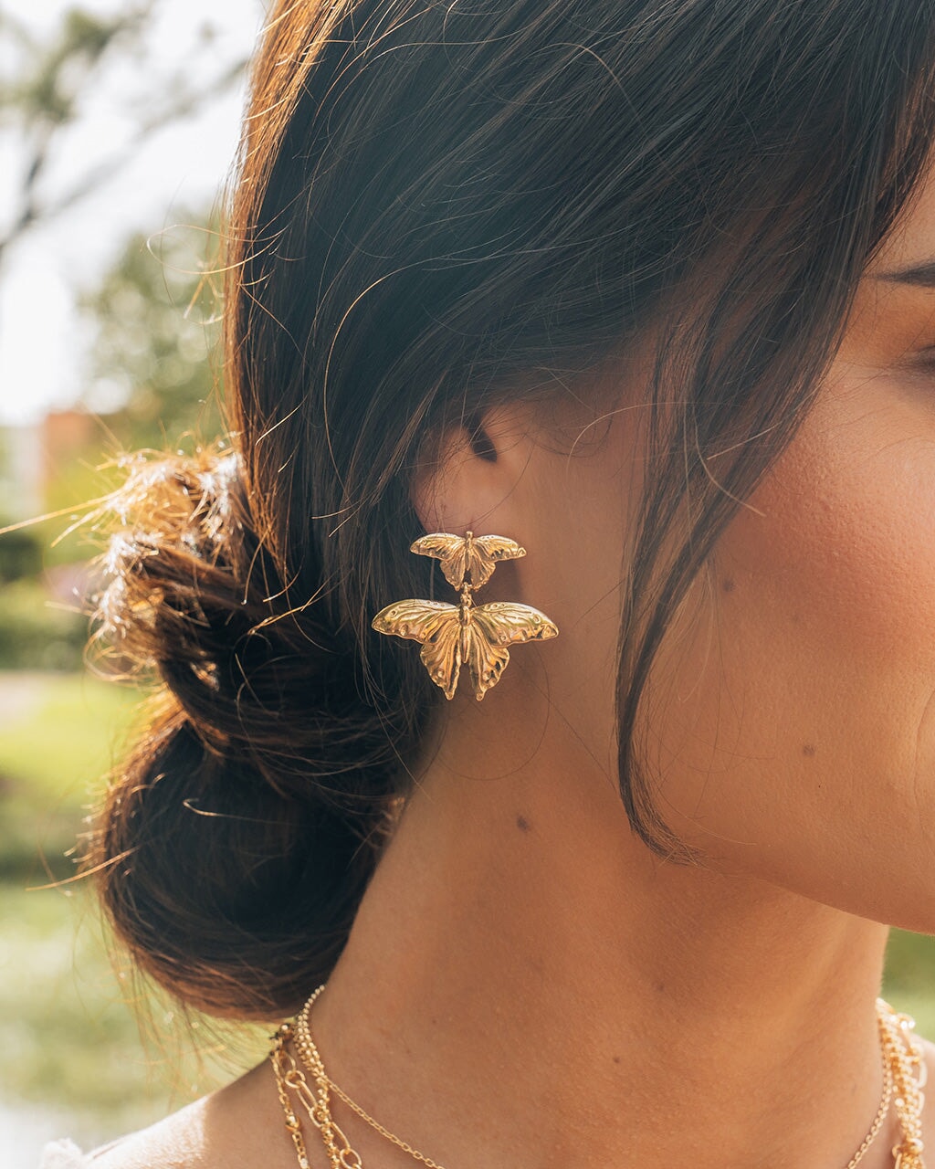Rowena Butterfly Drop Stud Earrings for Women - Elegant Gold Plated Dangle Earrings for Daily Wear, Party & Wedding - Hypoallergenic Fashion Jewelry Gift
