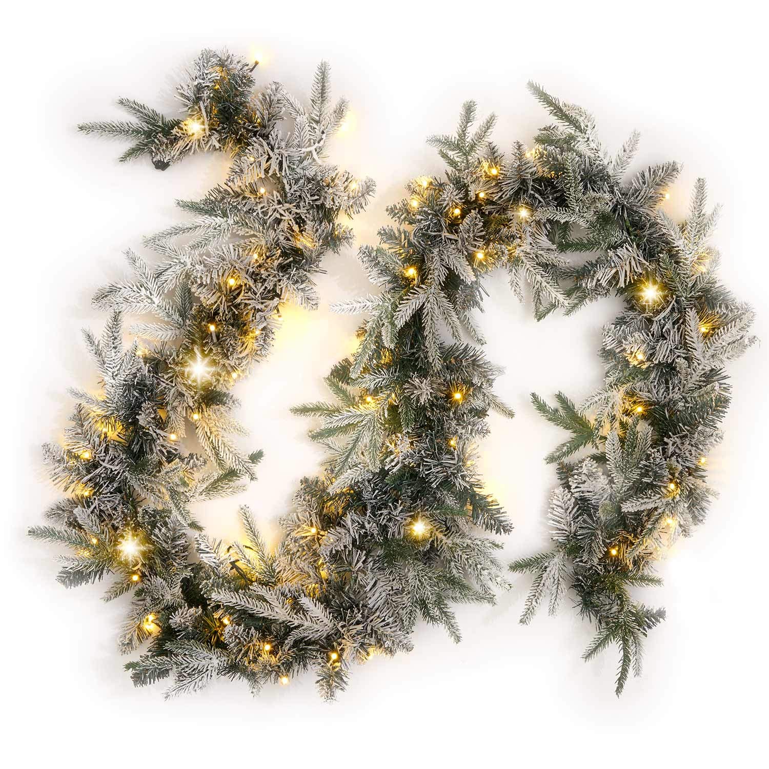 9ft Flocked Christmas Garland with 100 Warm White LED Lights - Artificial White Pine Holiday Garland, Plug-in Indoor Decor for Mantle, Staircase & Fireplace - Connect Up to 3 Garlands for Festive Home Decor