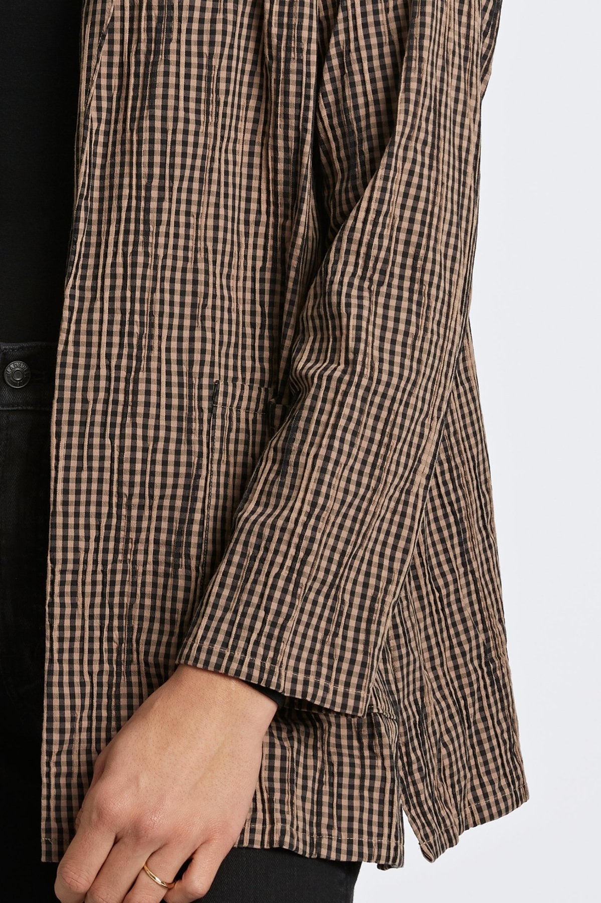 Alana Mini Gingham Crinkle Long Sleeve Jacket for Women - Stylish Spring/Summer Lightweight Cover-Up - Perfect for Beach, Picnic & Outdoor Activities