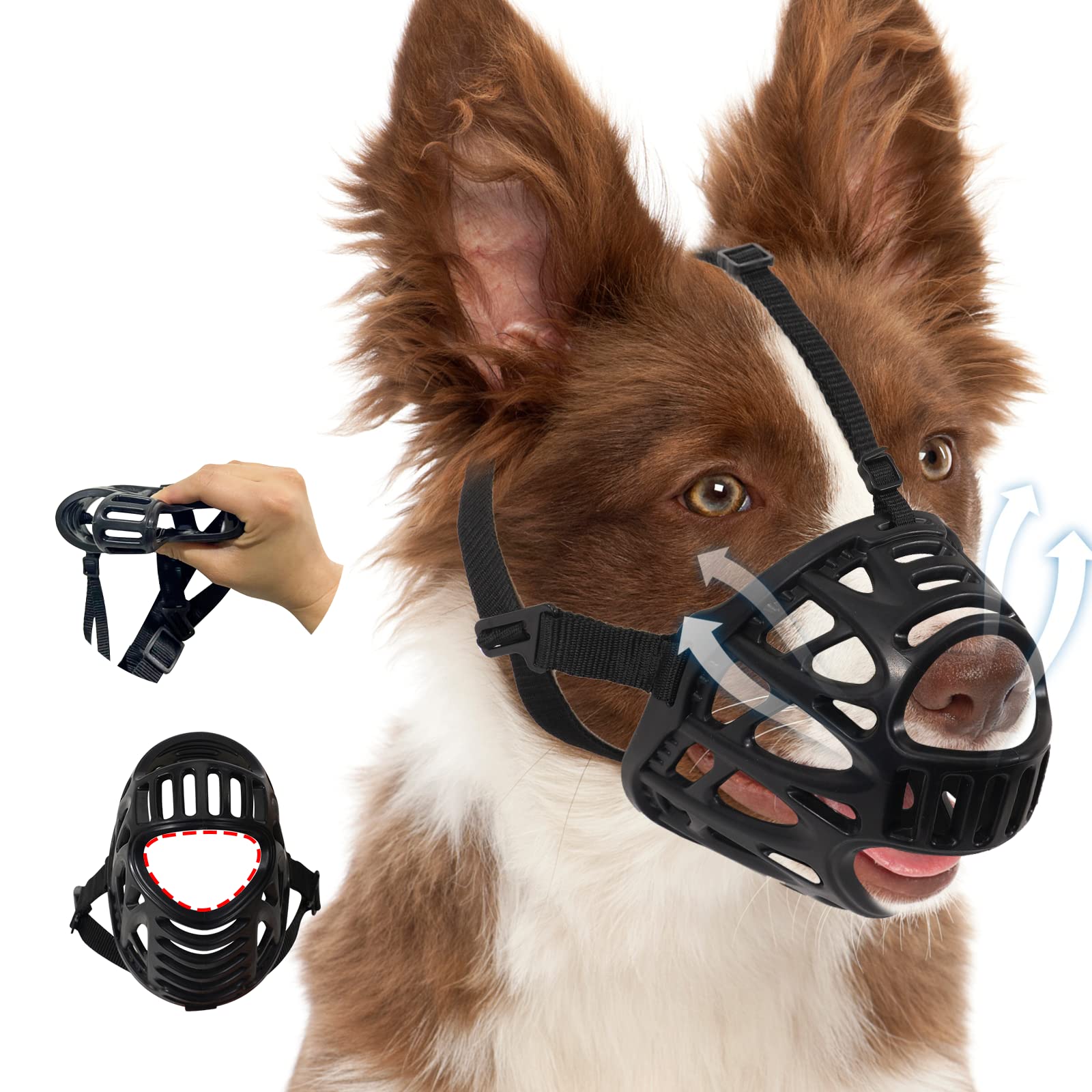 Breathable Dog Muzzle - Soft Adjustable Basket Muzzle for Small Medium Large Dogs - Comfortable Bite Proof Muzzle Allows Drinking & Panting - Prevents Chewing Licking Biting - Perfect for Grooming, Training & Vet Visits