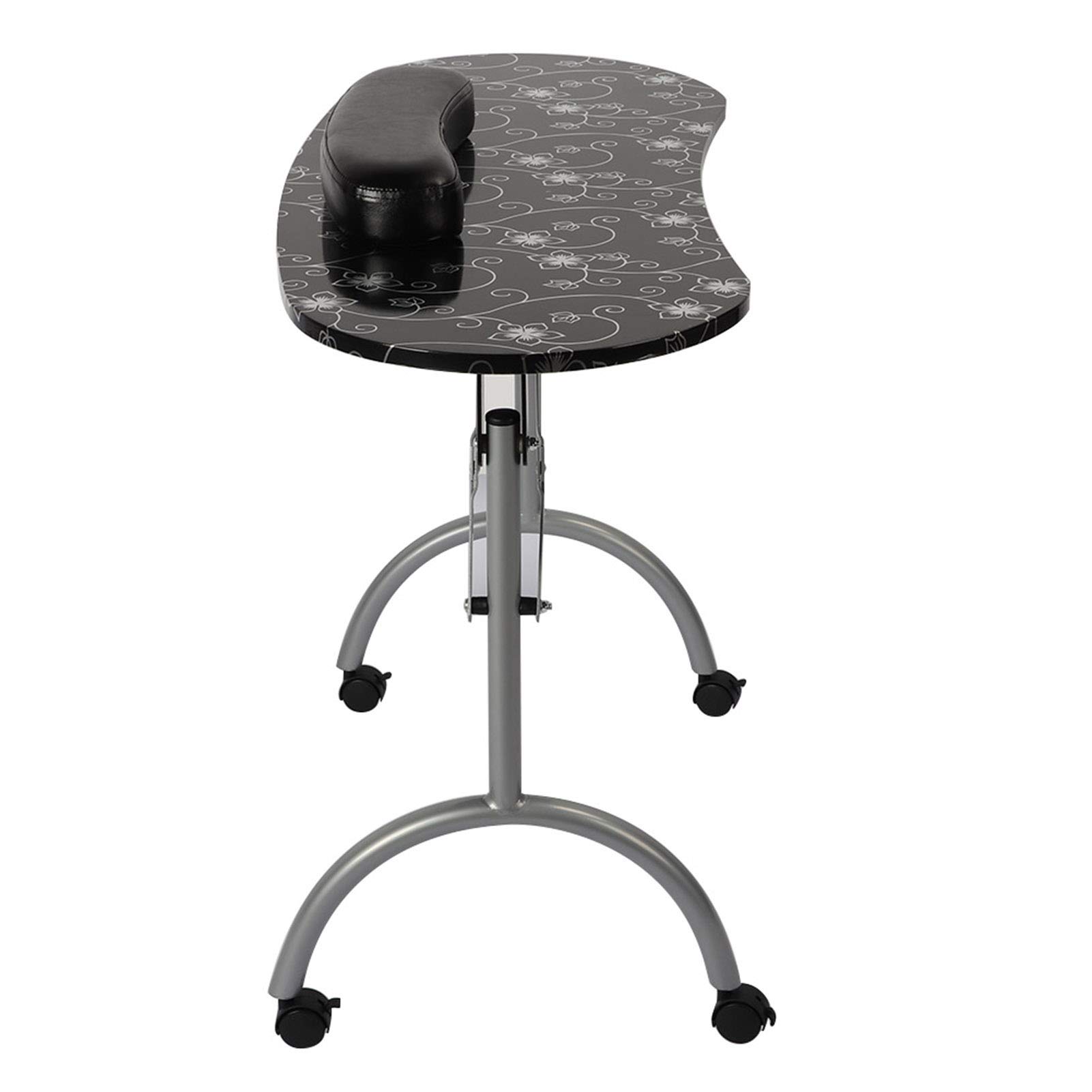 Professional Manicure Table for Nail Salon & Home Use - Portable Nail Technician Desk with Storage (Black/Silver Floral Design) - Perfect for Nail Art, Gel Extensions & Pedicures