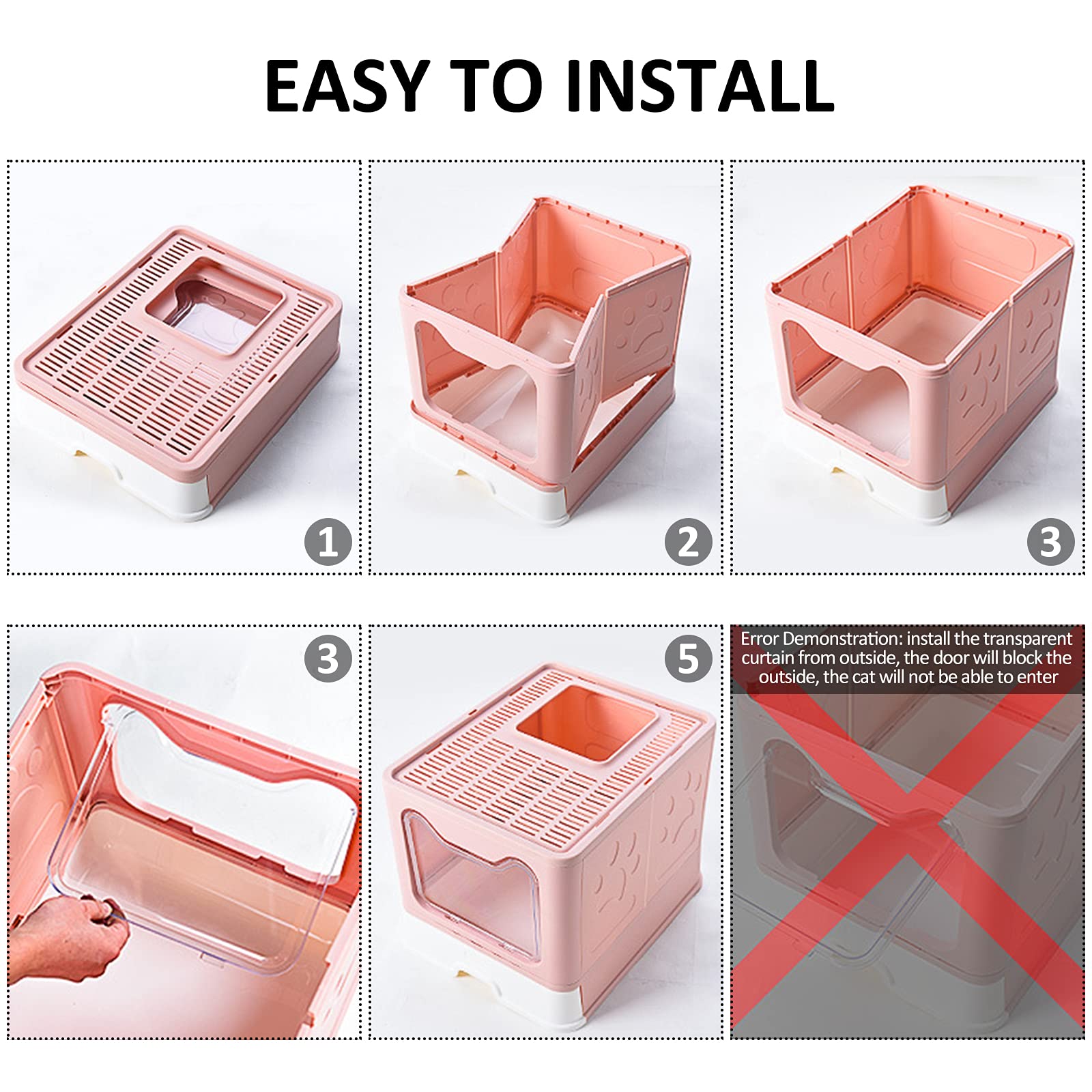 Top Entry Cat Litter Box with Lid - Enclosed, Anti-Splash Foldable Large Cat Toilet Pan | Includes Scoop Brush & Waste Bags | Perfect for Small Spaces & Multi-Cat Homes
