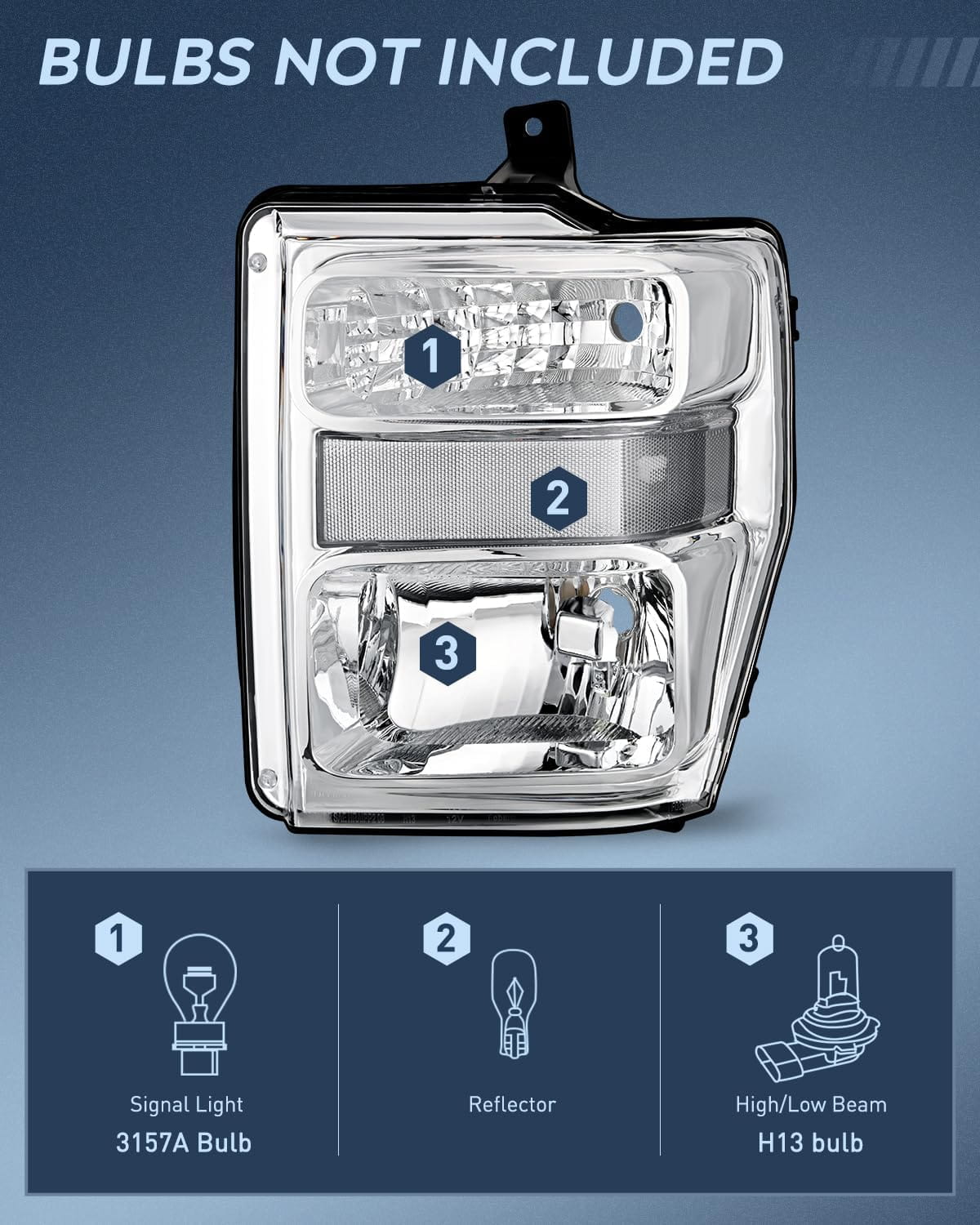 2008-2010 Ford F250 F350 F450 Super Duty Replacement Headlight Assembly - Chrome Housing with Clear Reflector & Lens - Perfect for Night Driving & Off-Road Adventures