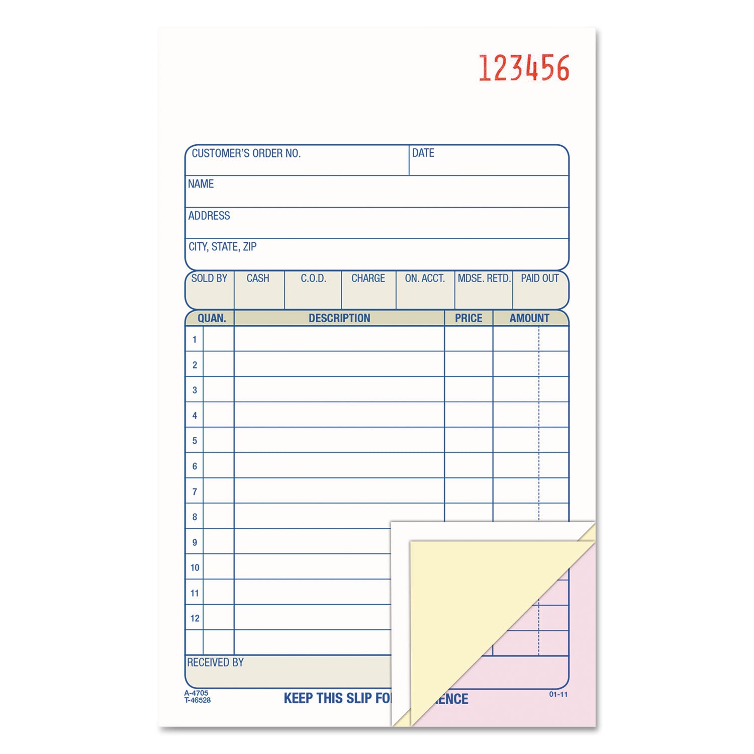 Adams® Multipart Sales Order Pad - 3-Part Carbonless Forms, 4.19