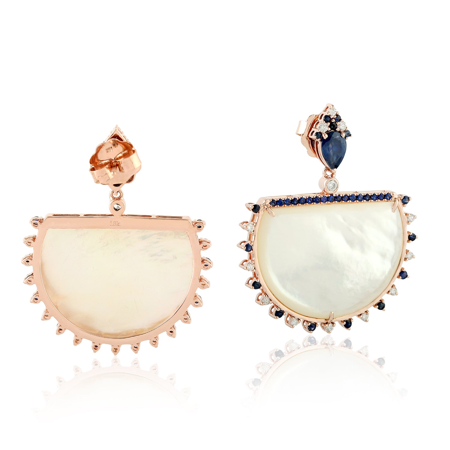 Fancy Cut Mother of Pearl Prong Set Blue Sapphire Pave Diamond Dangle Earrings in Rose Gold - Elegant Dangling Earrings for Women, Perfect for Weddings, Parties & Special Occasions