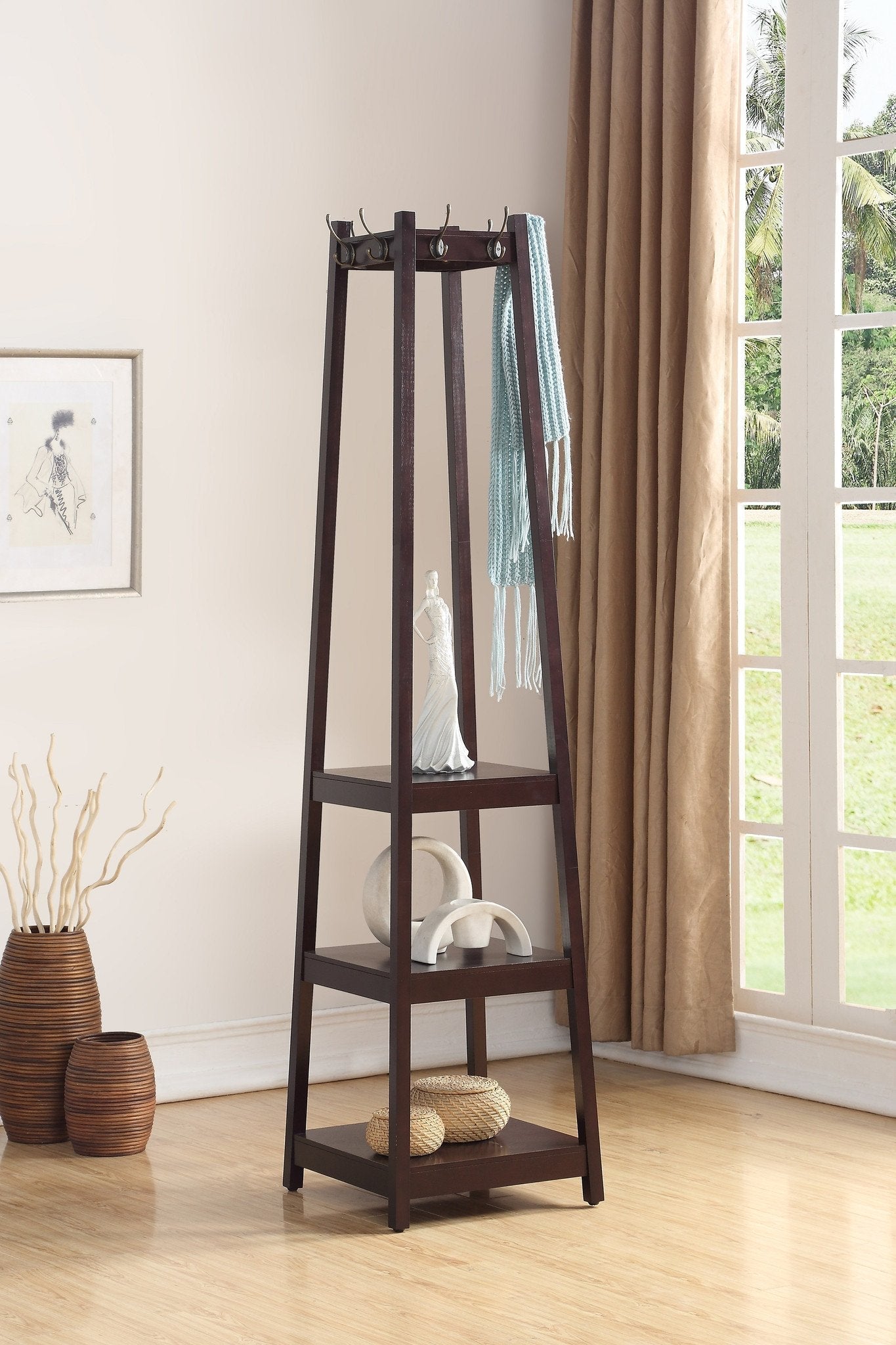 Roundhill Furniture Vassen 3-Tier Storage Coat Rack - Space Saving Entryway Organizer for Hats, Scarves & Jackets | Perfect for Hallway, Bedroom or Mudroom Organization