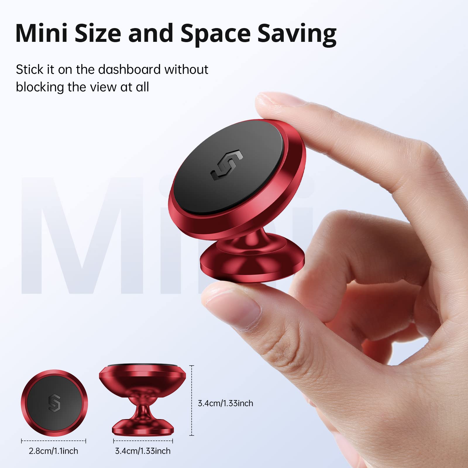 SYNCWIRE Magnetic Car Phone Holder for Dashboard - 360° Adjustable Strong Magnet Phone Mount Compatible with iPhone 15/14/13, Samsung Galaxy S23/S22, LG, GPS & Mini Tablets (Red) | Perfect for Safe Driving, Hands-Free Navigation & Road Trips