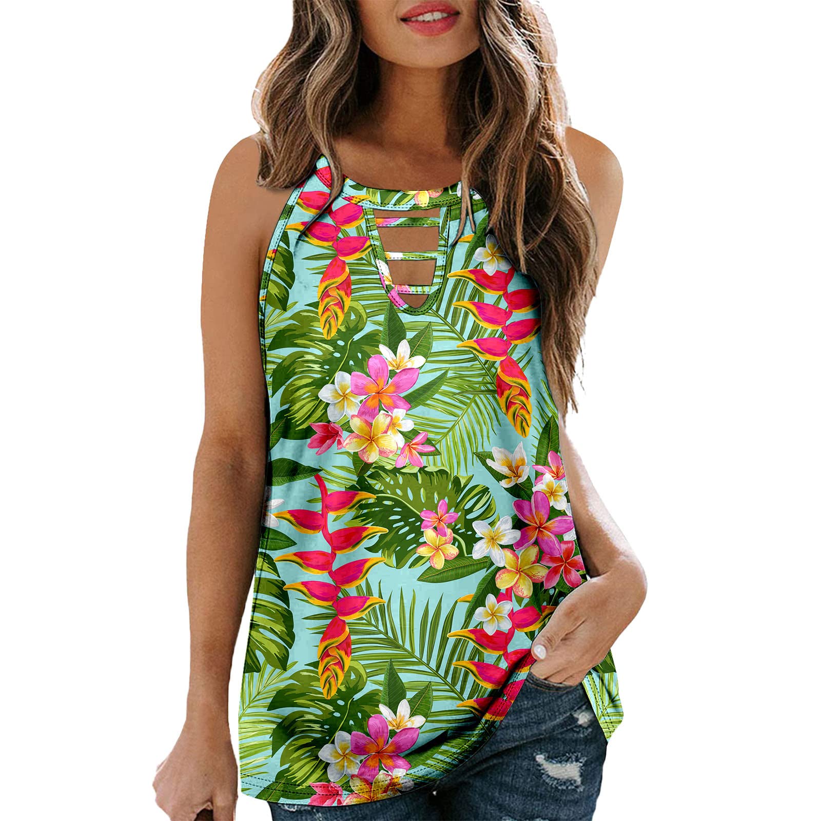 Women's Floral Printed Sleeveless Tank Top - Cute Graphic Summer Casual Loose Fit Shirt for Women | Perfect for Beach Outings, Yoga, and Everyday Wear