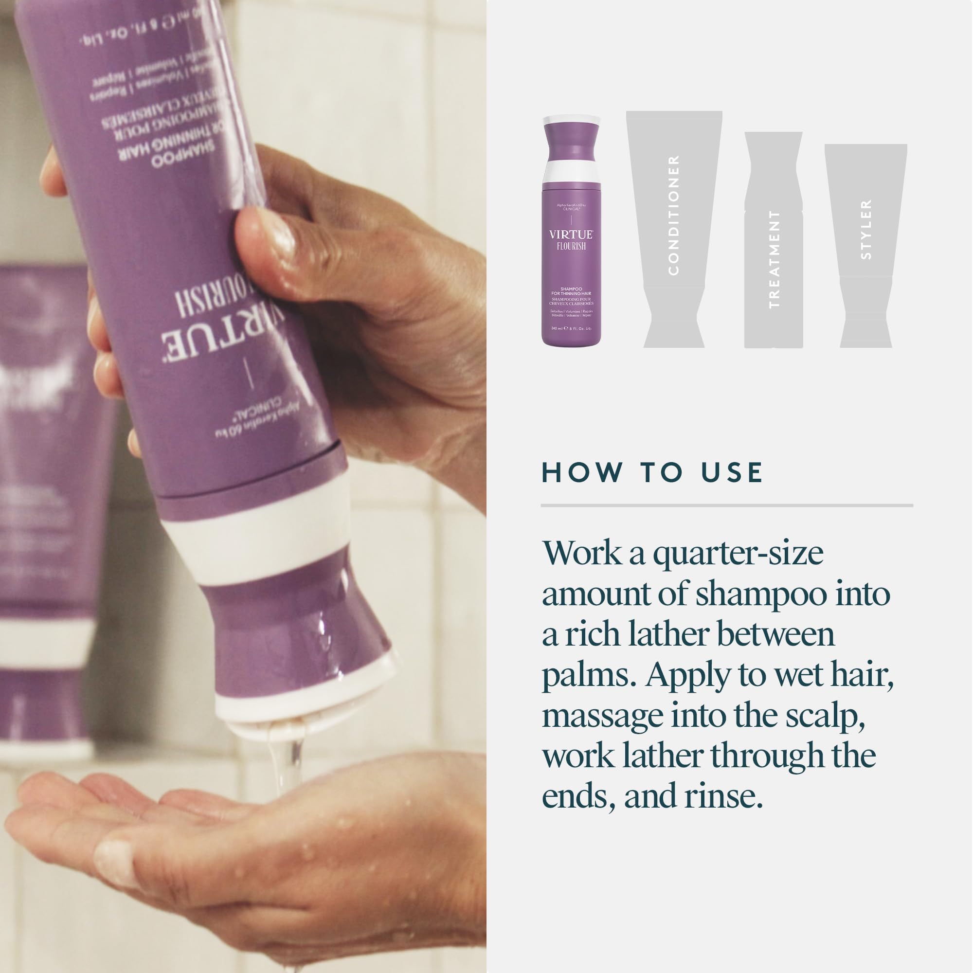VIRTUE Flourish Sulfate-Free Volumizing Shampoo for Thinning Hair - Hair Growth Treatment with Detox & Repair - Color Safe Formula - Perfect for Daily Use & Hair Care Routine