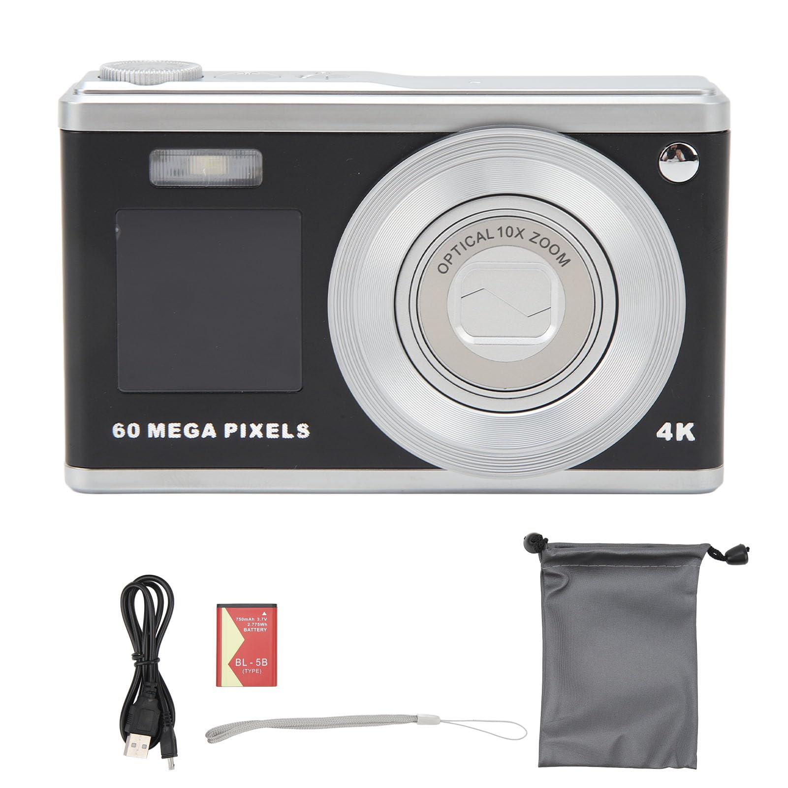Compact 750mAh Digital Camera with Auto Focus | 10X Optical Zoom Vlogging Camera | Built-in Fill Light for Outdoor Photography (Black) - Perfect for Travel, YouTube Content Creation & Family Events