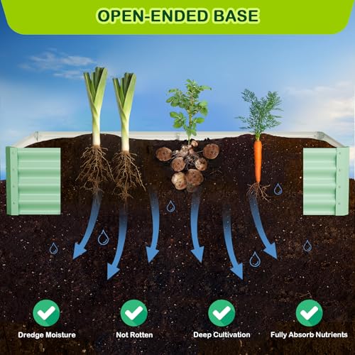 GARVEE 2 Pack 6' x 3' x 1' Galvanized Raised Garden Beds with Open Base & Safety Edge - Premium Quality Metal Planter Box for Outdoor Gardening, Vegetables, Flowers & Herbs - Includes Free Gardening Gloves (Green)
