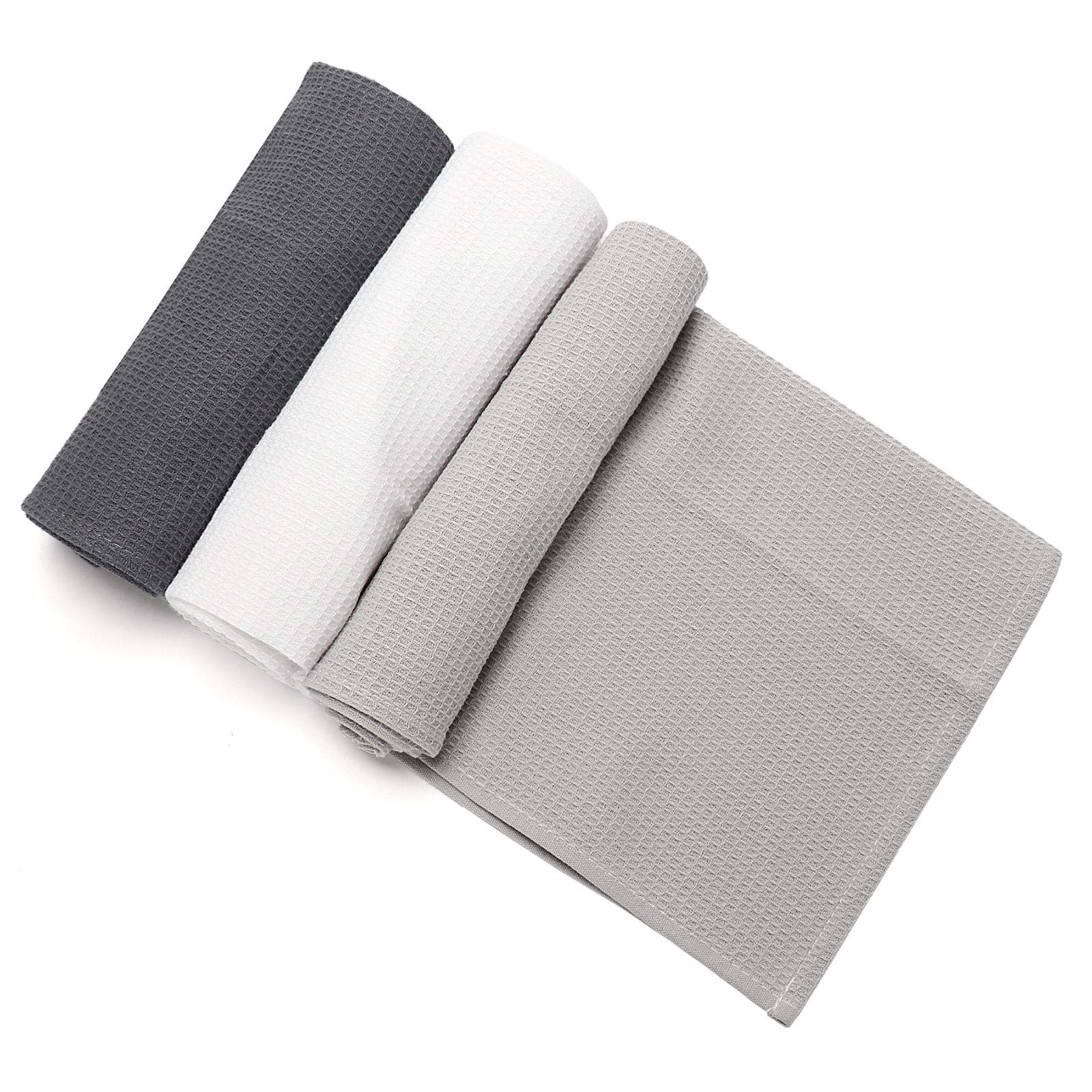 Jennice House Cotton Waffle Weave Dish Towels Set - Ultra Soft Absorbent Kitchen Hand Towels (Set of 3, Gray) - Perfect for Washing Dishes, Drying Hands & Decorating Your Modern Kitchen