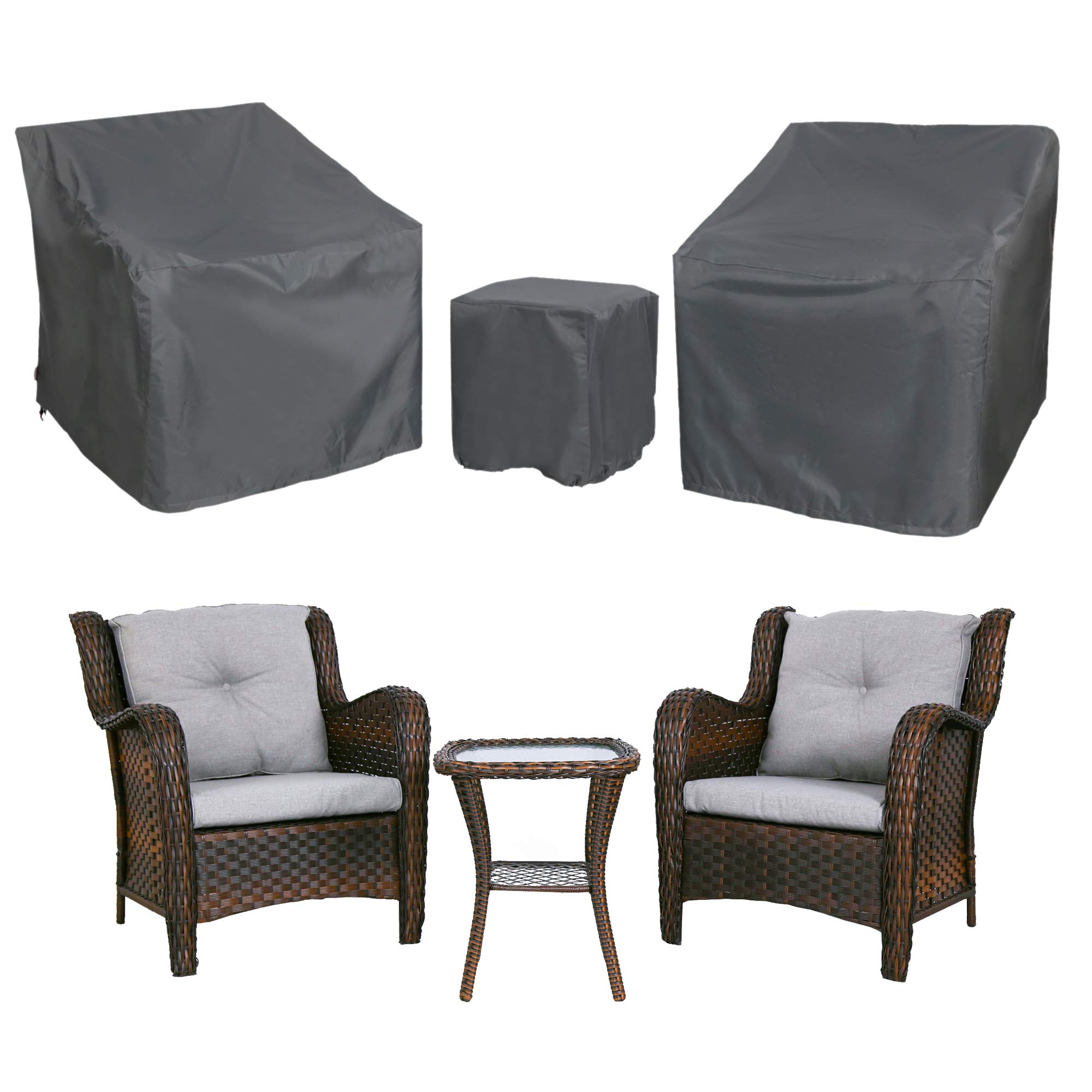 **Waterproof Outdoor Furniture Covers - 3-Piece Bistro Set & 2-Chair Sofa Set with Coffee Table Cover, Grey - Durable Patio Protection for All Weather Conditions**