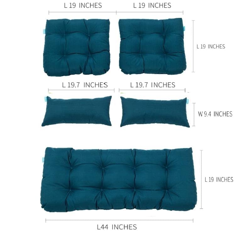 QILLOWAY Outdoor Patio Wicker Seat Cushion Set - 5 Piece Loveseat Cushions with U-Shape & Lumbar Pillows for Patio Furniture, Wicker Sofa, Bench, Porch, Settee - Waterproof & UV Resistant - Peacock Blue - Perfect for Backyard, Garden & Poolside Relaxation