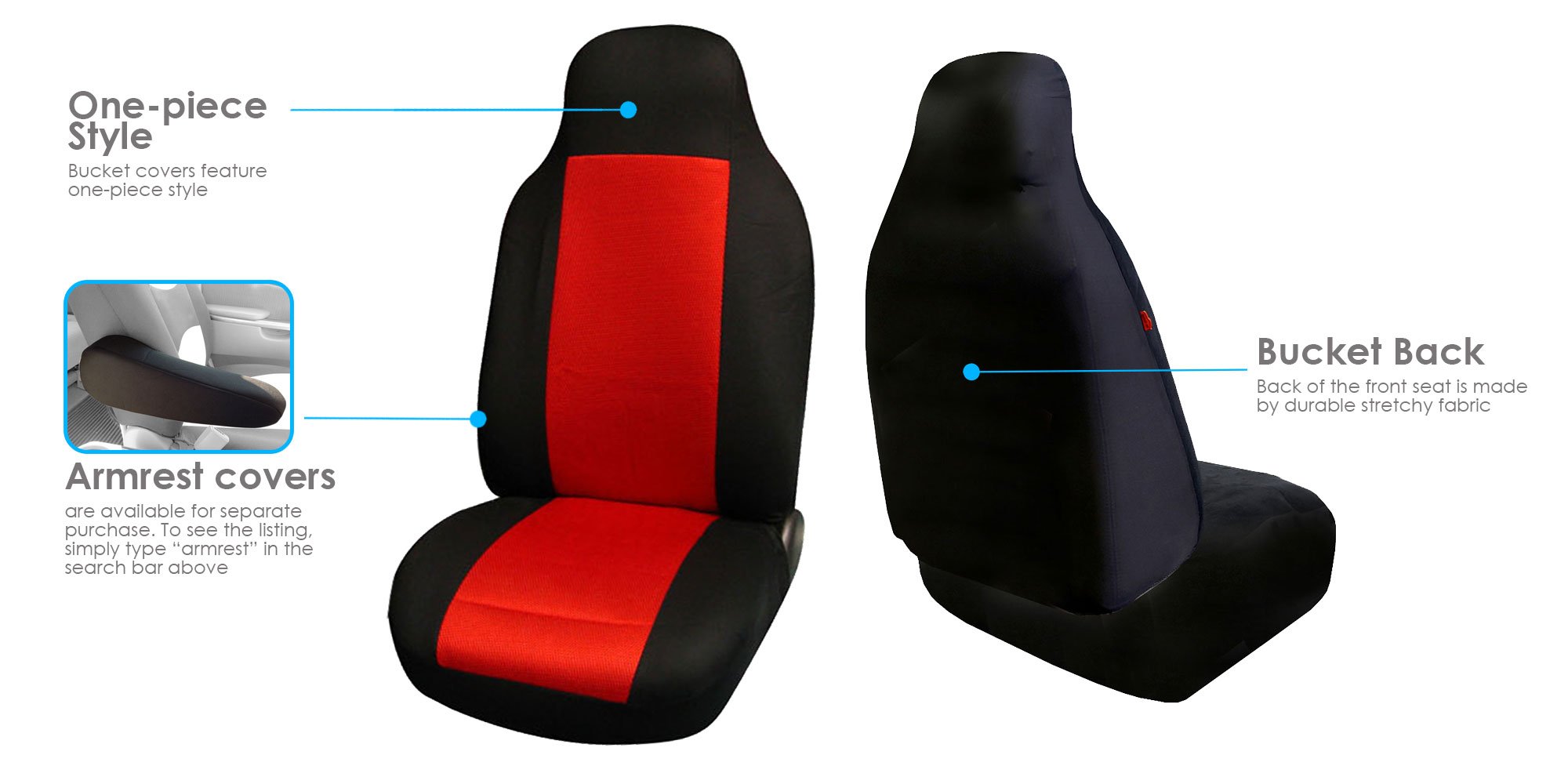 FH Group Universal Car Seat Covers - Red Cloth Full Set for SUV, Sedan, Van | Driving Comfort