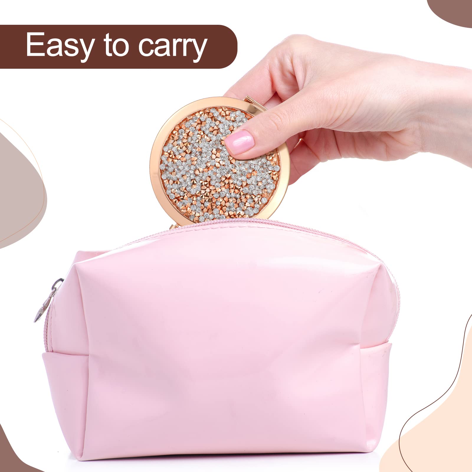 3-Piece Rose Gold Magnifying Compact Makeup Mirror Set - 2.75 Inch Round Travel Handheld Mirror with Inspirational Quote - Perfect for Women's Purses, Travel, and Christmas Gifts (Rose Gold) - Ideal for Home Vanity, Travel Makeup Kit & Thoughtful Gift Giving