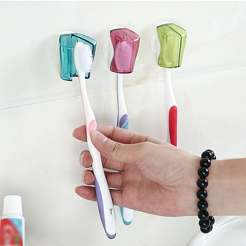 3-Pack Suction Cup Toothbrush Holder with Cover - Waterproof Bathroom Organizer for Kids & Adults - Perfect for Travel, Dorm, and Home Use