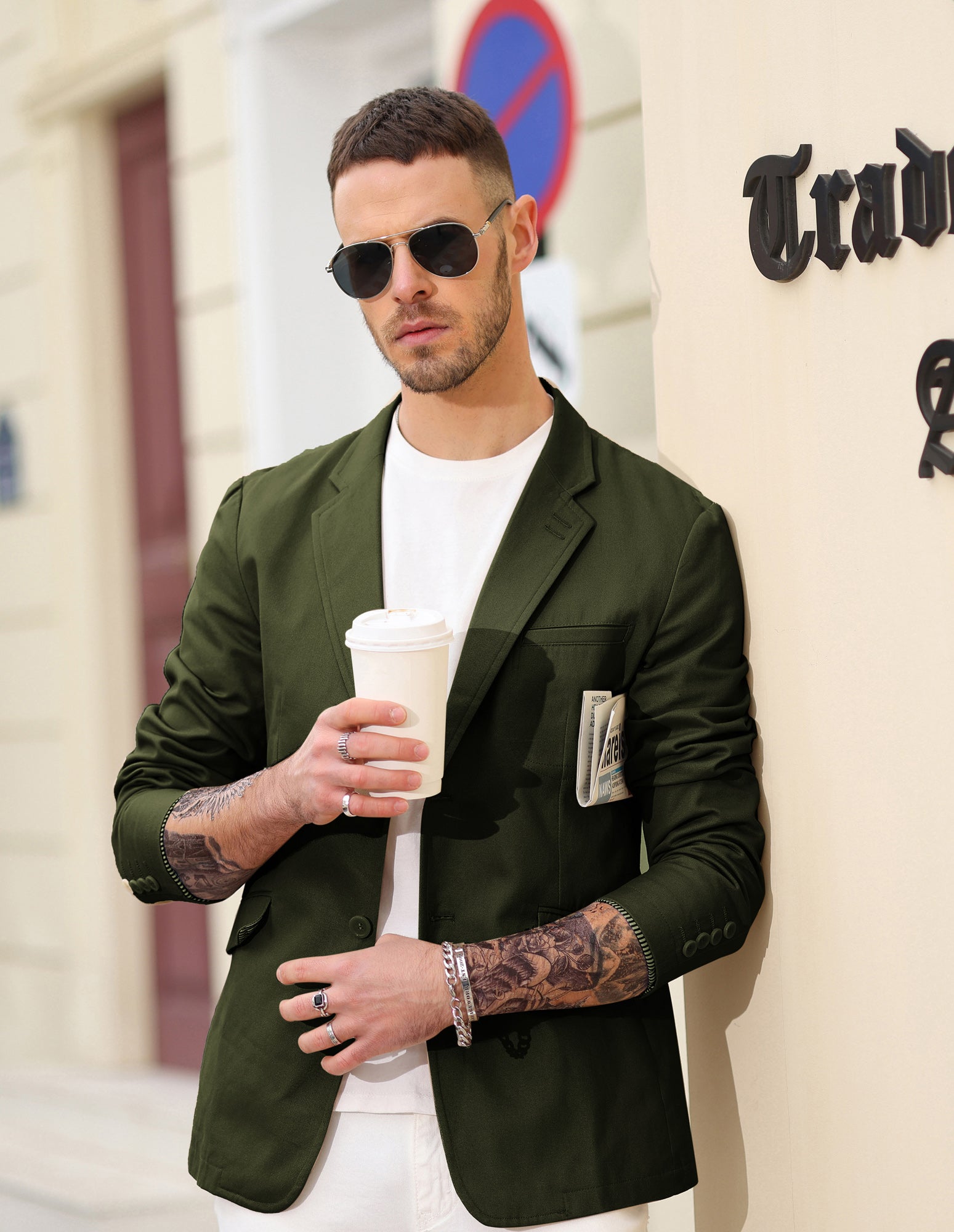 Men's Slim Fit Lightweight Cotton Twill Blazer Jacket - 2 Button Casual Sport Coat for Business, Office & Smart Casual Outfits