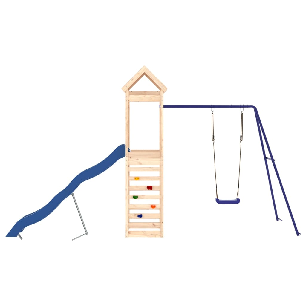 vidaXL Outdoor Playset for Kids - Solid Pine Wood Swing Set with Slide & Climbing Wall - Perfect for Backyard, Garden & Playground Fun