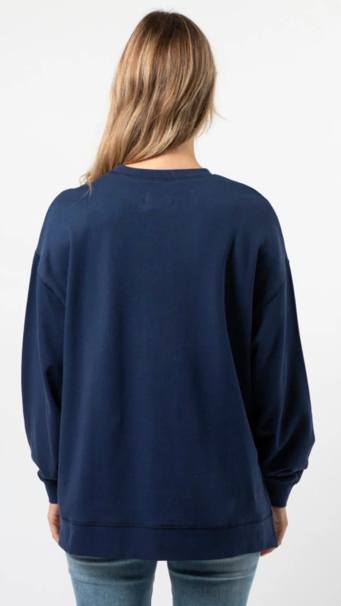 Sunday Sweater Navy Leopard Rose Print Women's Casual Knit Pullover - Perfect for Weekend Outings, Coffee Dates & Cozy Fall Days