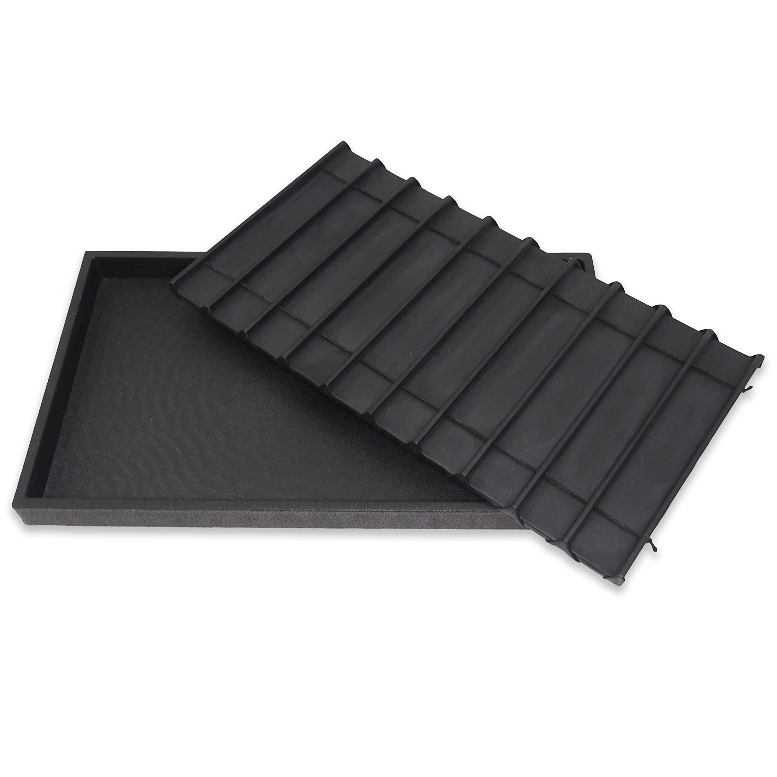 10-Section Black Leatherette Sorting Tray with Free-Standing Plastic Display Tray - 14.75