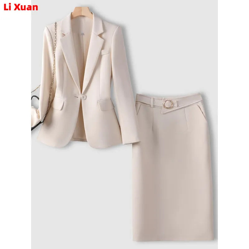 Elegant Autumn Formal Blazer & Skirt Set for Women | Korean Style Business Office Suit | 2-Piece Work Jacket Outfit | 2024 Winter Collection | Perfect for Business Meetings, Office Wear & Professional Events