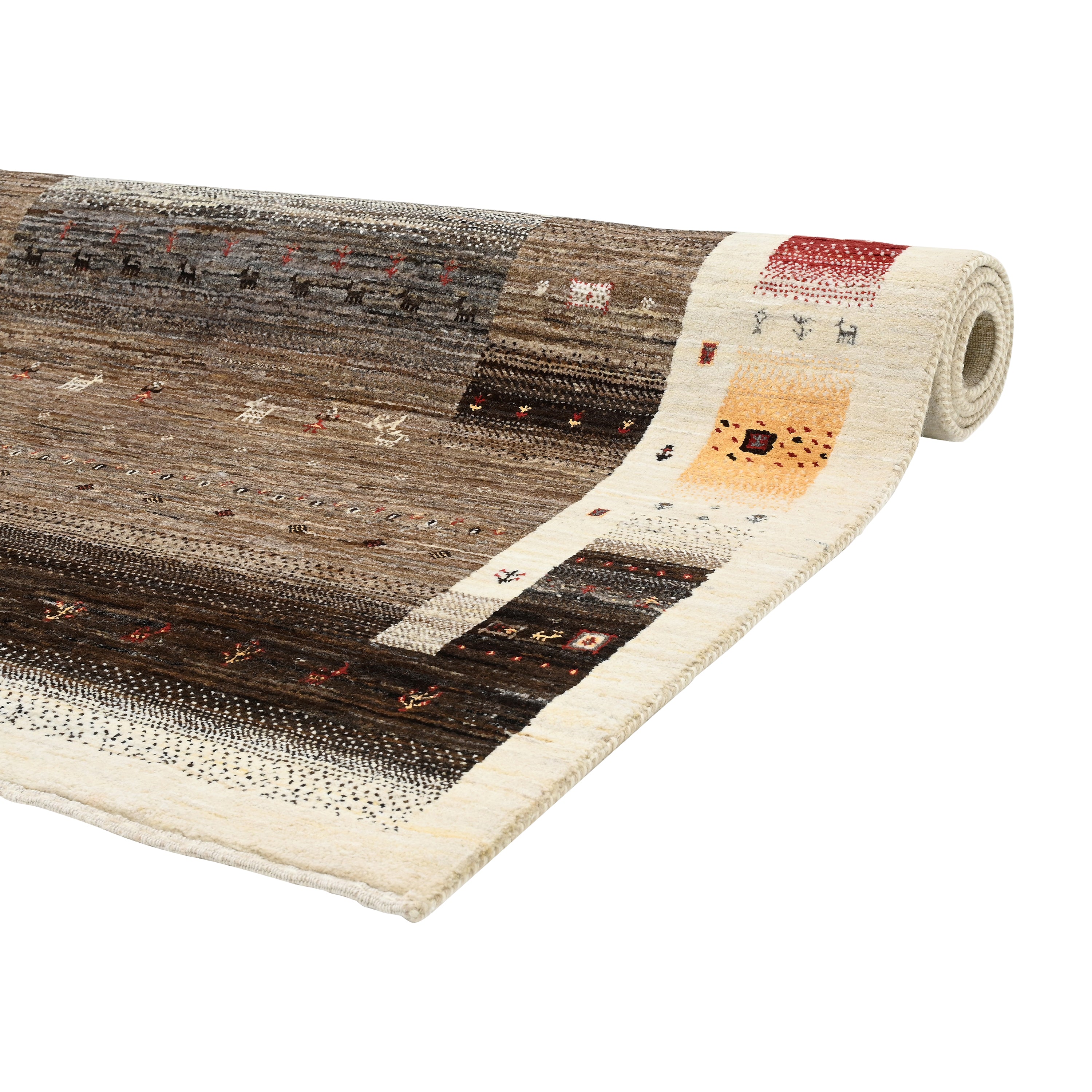 Handmade Brown Traditional Gabbeh Wool Rug 5'7