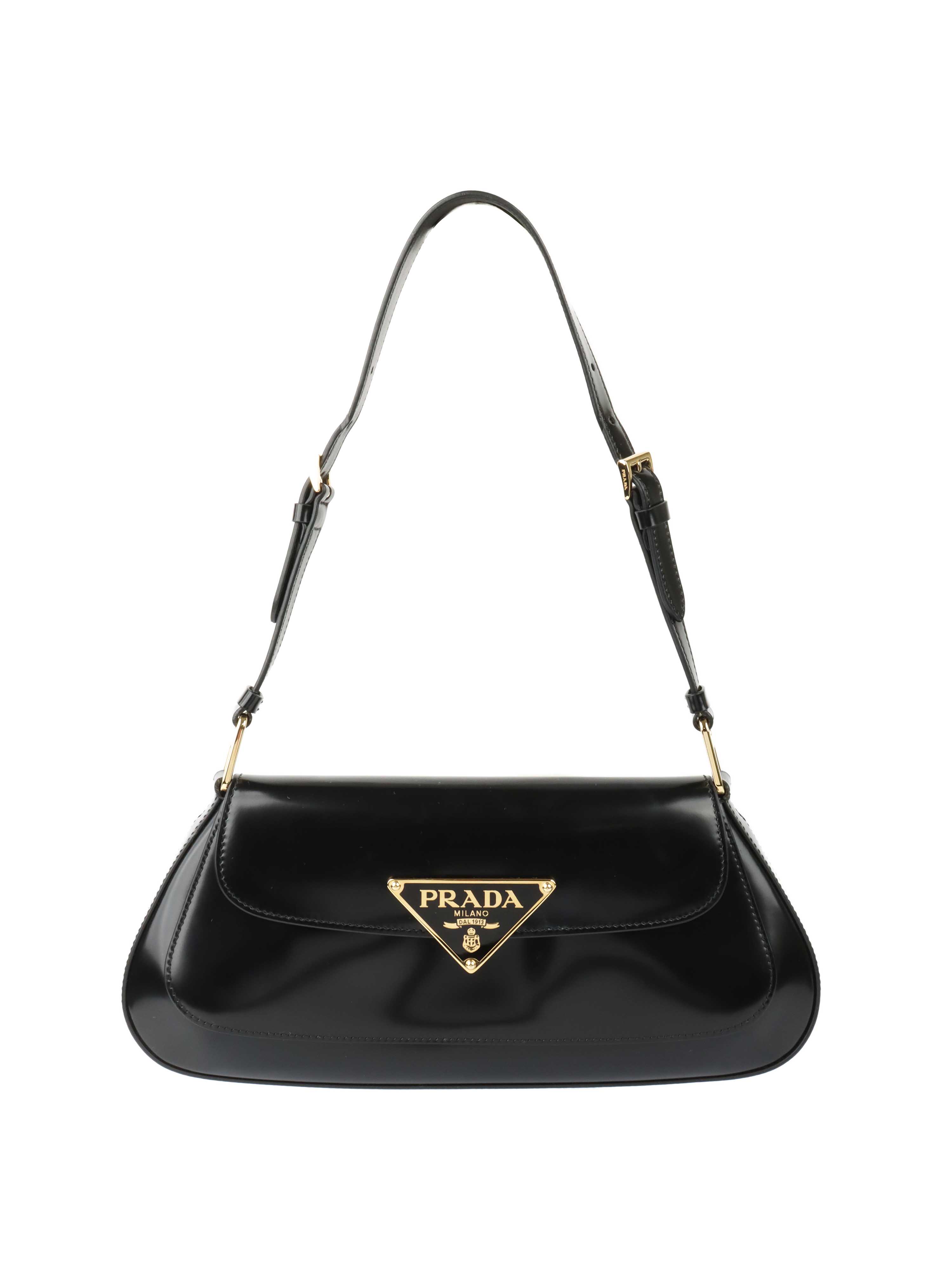 Prada Black Leather Shoulder Bag for Women - Luxury Designer Handbag Purse for Work, Travel & Everyday Use
