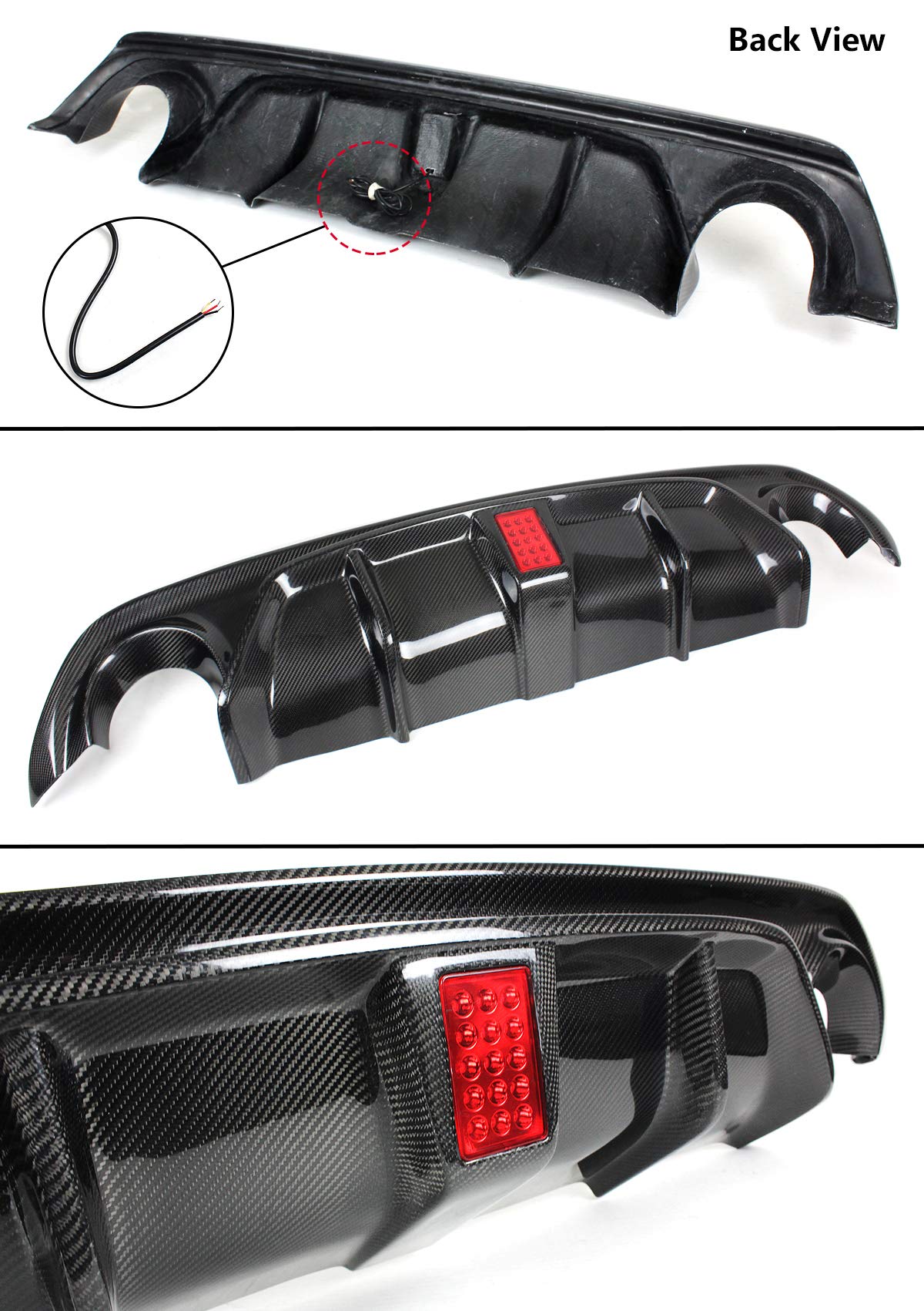 Carbon Fiber Rear Bumper Diffuser with Red LED Brake Light for 2018-2022 Infiniti Q50 - Upgrade Your Car's Aerodynamics & Style - Perfect for Street Racing & Show Cars