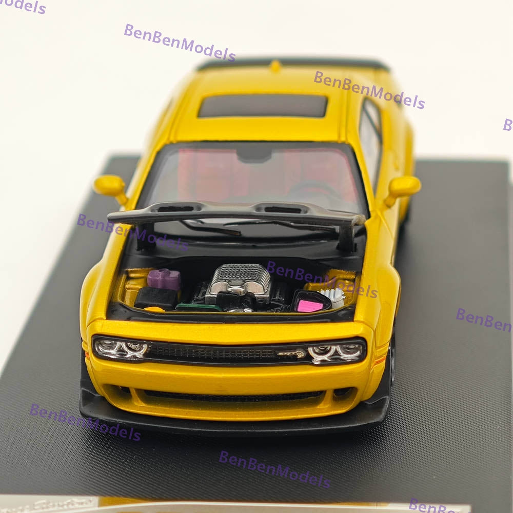 1:64 Scale SH Dodge SRT Hellcat Diecast Model Car with Opening Hood - Limited Edition Collectible Yellow Muscle Car for Display & Racing Enthusiasts