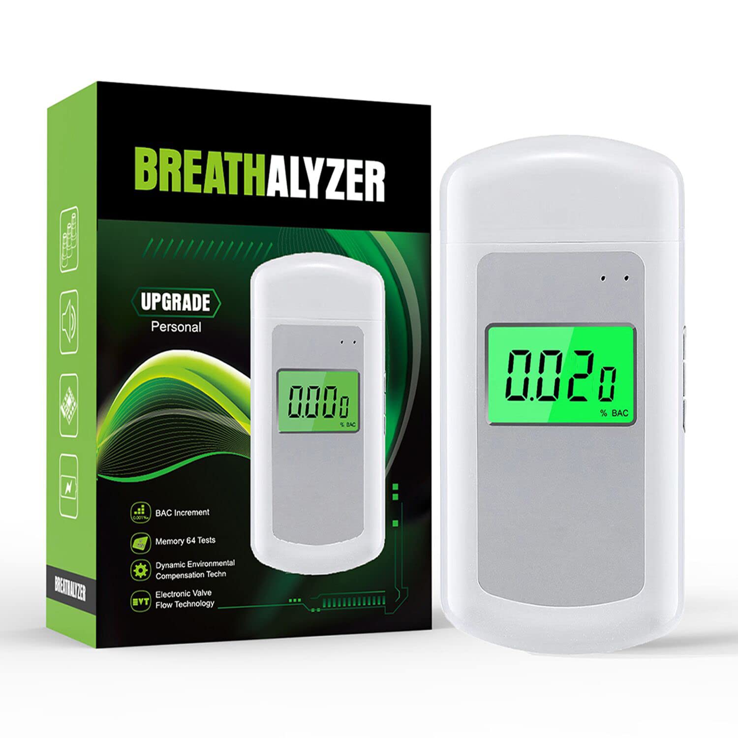 Portable Breathalyzer Tester with 1000mAh Rechargeable Battery - Personal Alcohol Breath Analyzer for Home, Party & Professional Use - Includes 10 Mouthpieces, USB Cable & Storage Bag - Perfect for Drivers, Partygoers & Workplace Safety Checks