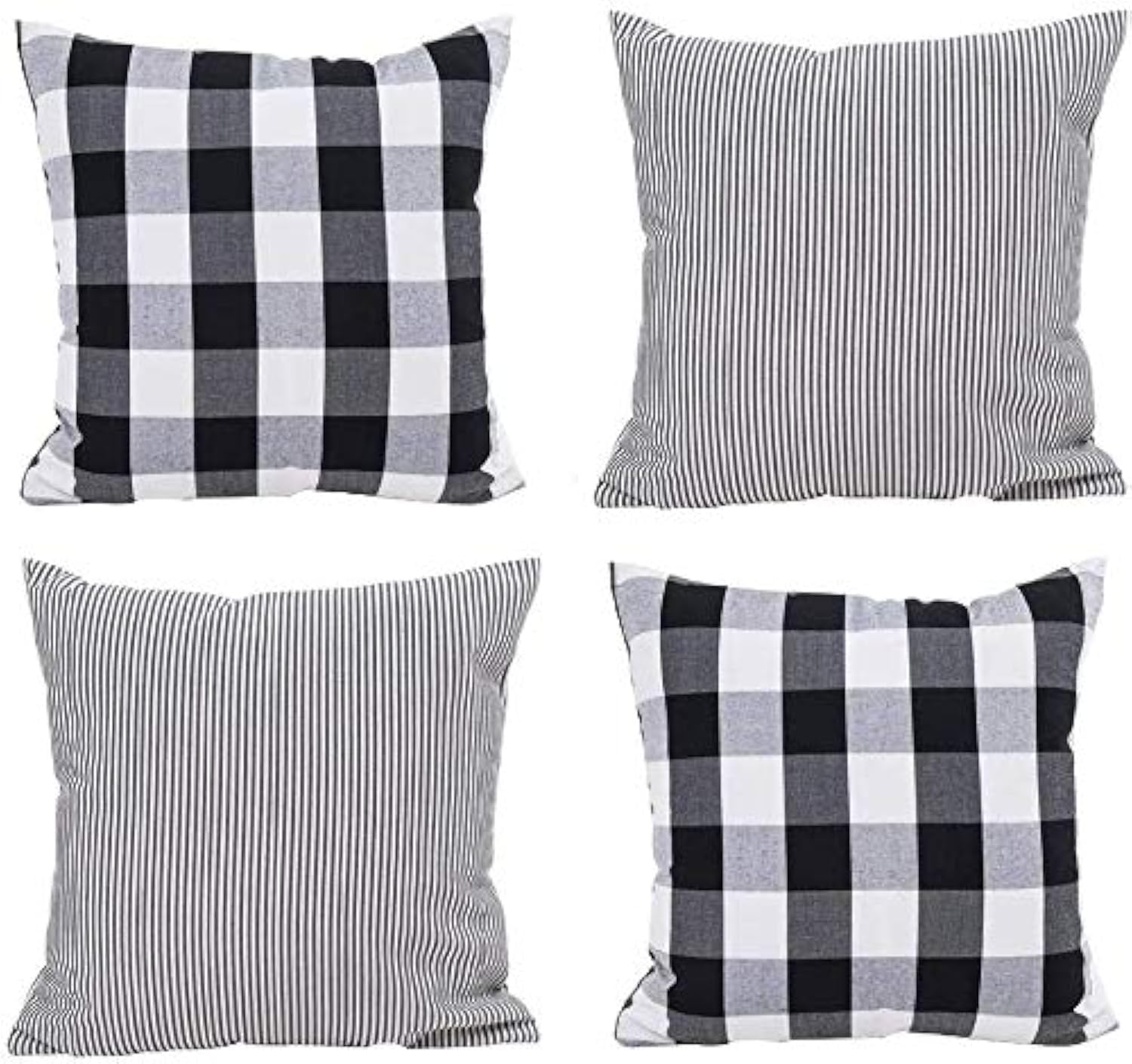 HOPLEE Farmhouse Pillow Covers 22x22 Inch - Black Buffalo Check & Stripe Outdoor Throw Pillow Covers Set of 4 - Perfect for Porch, Patio, Couch & Home Decor