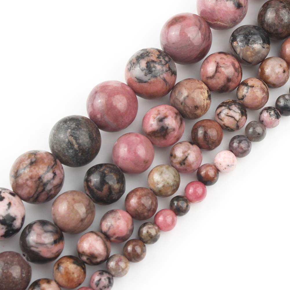 6mm Natural Black Lace Rhodonite Round Beads for Jewelry Making - 15 Inch Strand of Healing Stone Beads for Bracelets, Necklaces & DIY Crafts (Love Beads)