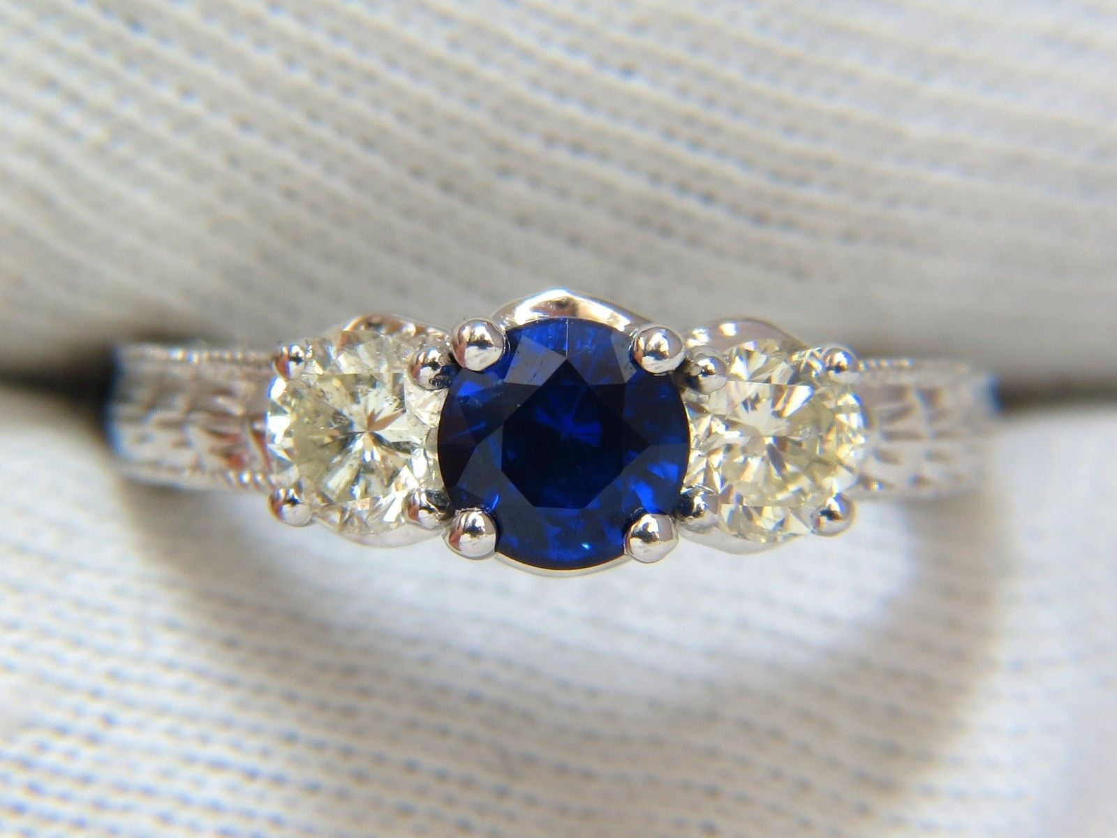 2.14ct Natural Blue Sapphire & Diamond Ring in 14K Gold - Classic Edwardian Deco Style for Weddings, Engagements & Special Occasions