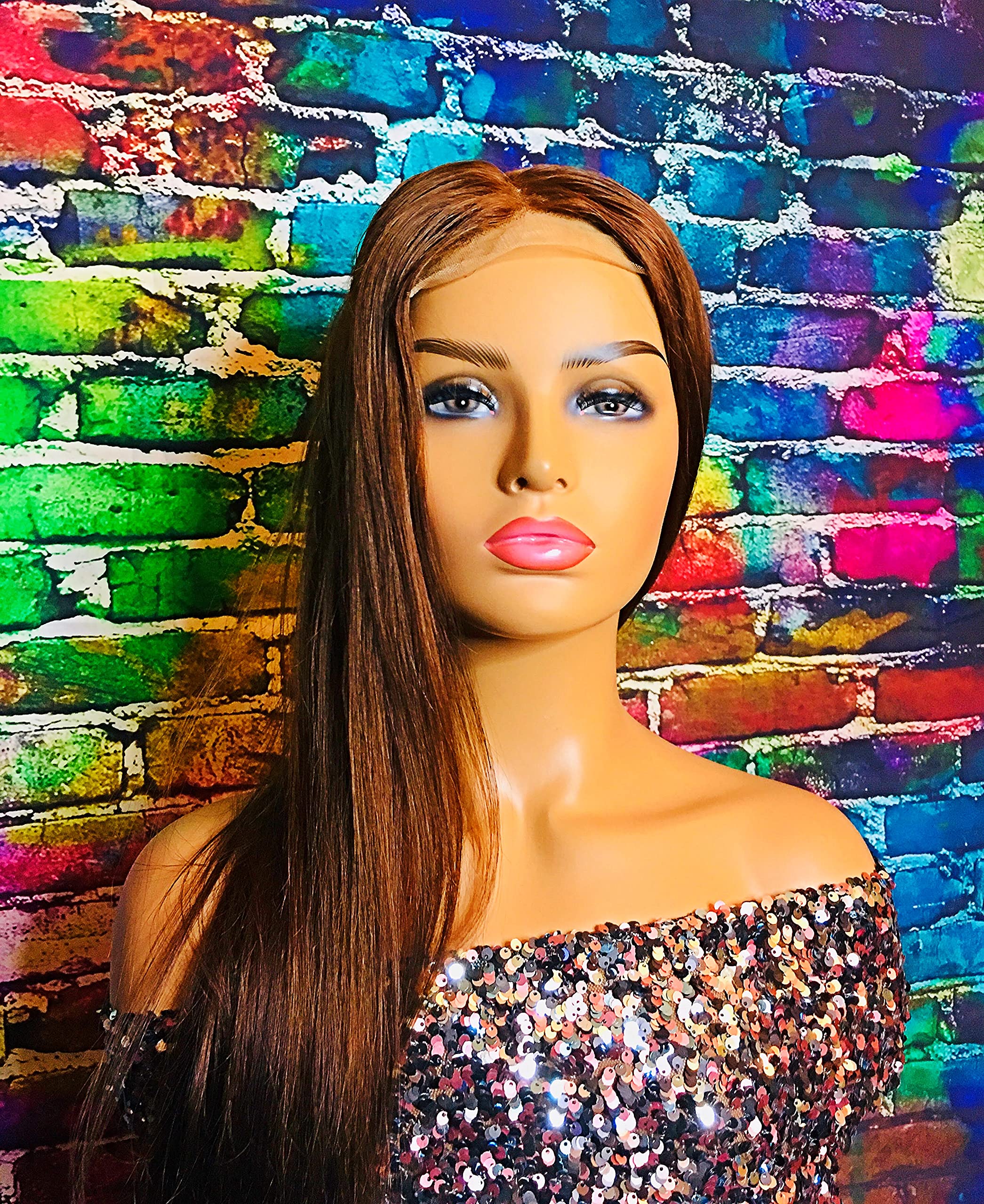 2Chique Boutique 4x4 Transparent Lace Human Hair Wig - Silky Straight 28 Inches in Chestnut Brown (#4) | Natural Look for Daily Wear, Cosplay & Special Occasions
