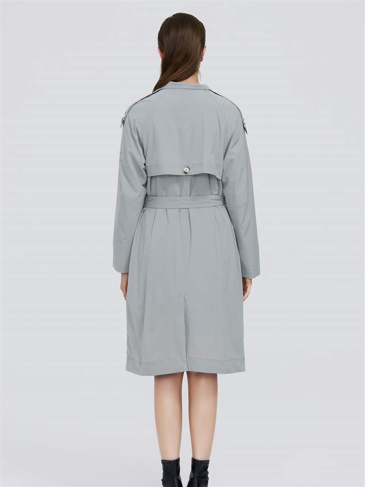HNWL Women's Double Button Raglan Sleeve Belted Coat - Spring & Autumn Casual Fashion Trench Coat (Grey, Size L) for Office, Dating & Daily Outfits