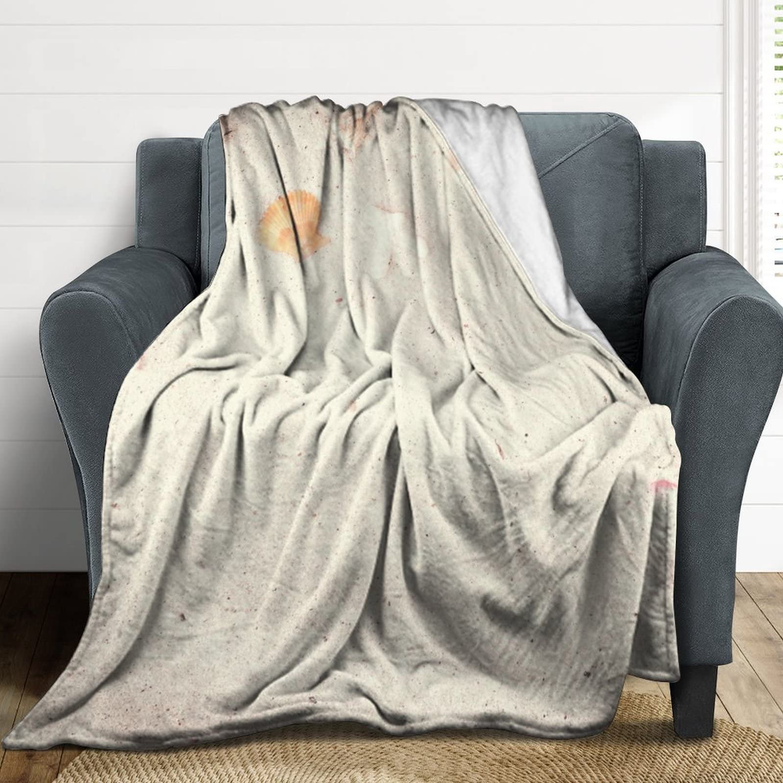 Soft Plush Seaside Sand Shells Throw Blanket 40