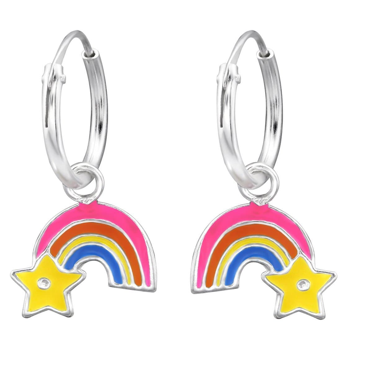 Kids' Silver Rainbow Hoop Earrings - Dangle Drop Earrings for Girls | Perfect for Birthday Gifts, Parties & Everyday Wear