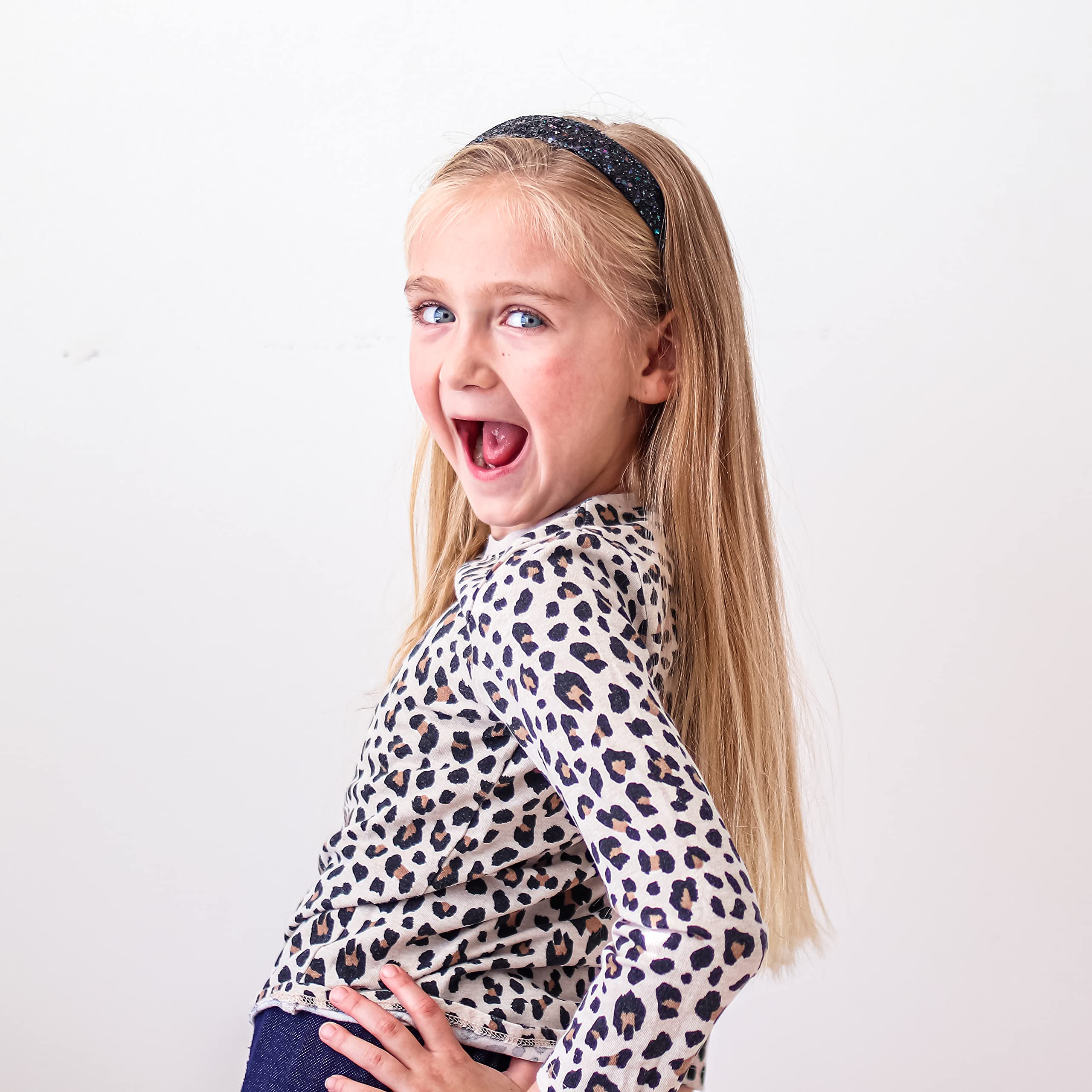 Sparkly Glitter Headbands for Girls - No Shed Wide Hair Bands for Kids & Toddlers | Cute Alice Hair Accessories for Easter, Parties & Daily Wear (Black)