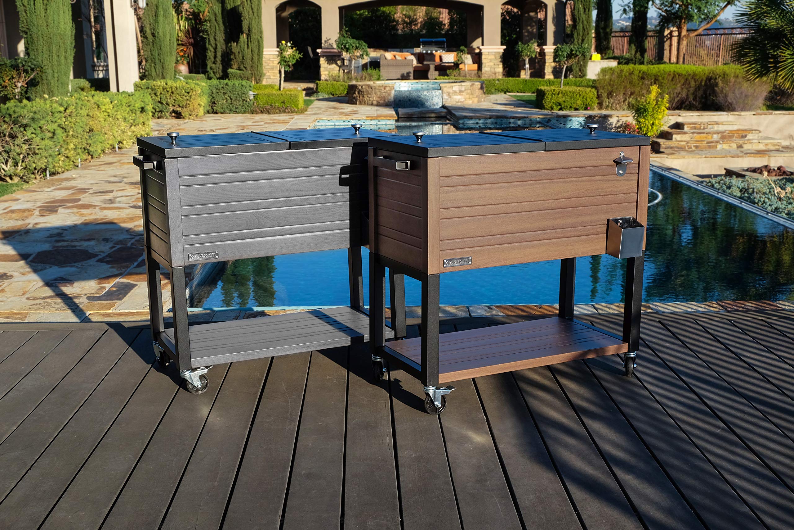 Permasteel PS-205-GRY-AM 80 Quart Outdoor Cooler with Wheels - Insulated Gray Patio Cooler for Camping, Picnics, Tailgating & Beach Parties